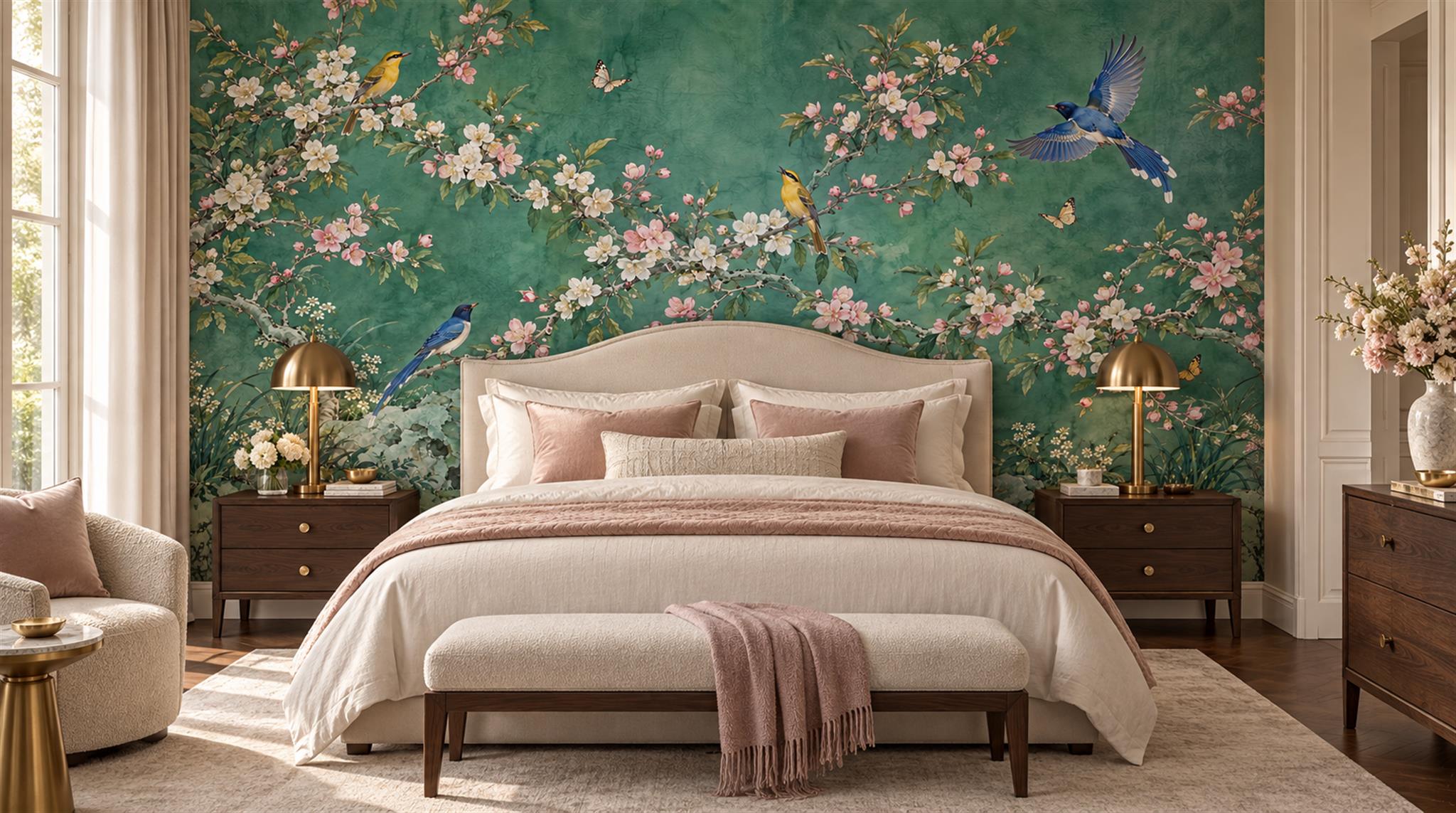 Teal Floral Foliage Wallpaper Mural Main