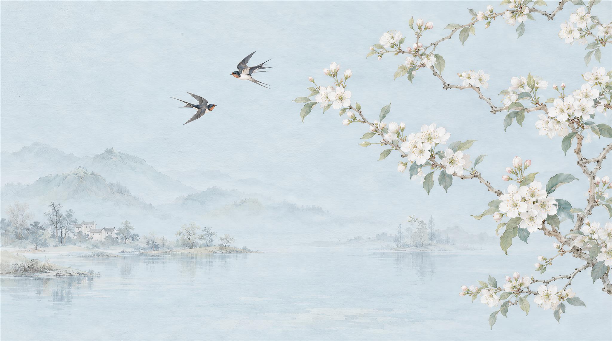 Blue Blossom Branches Wallpaper Mural Main