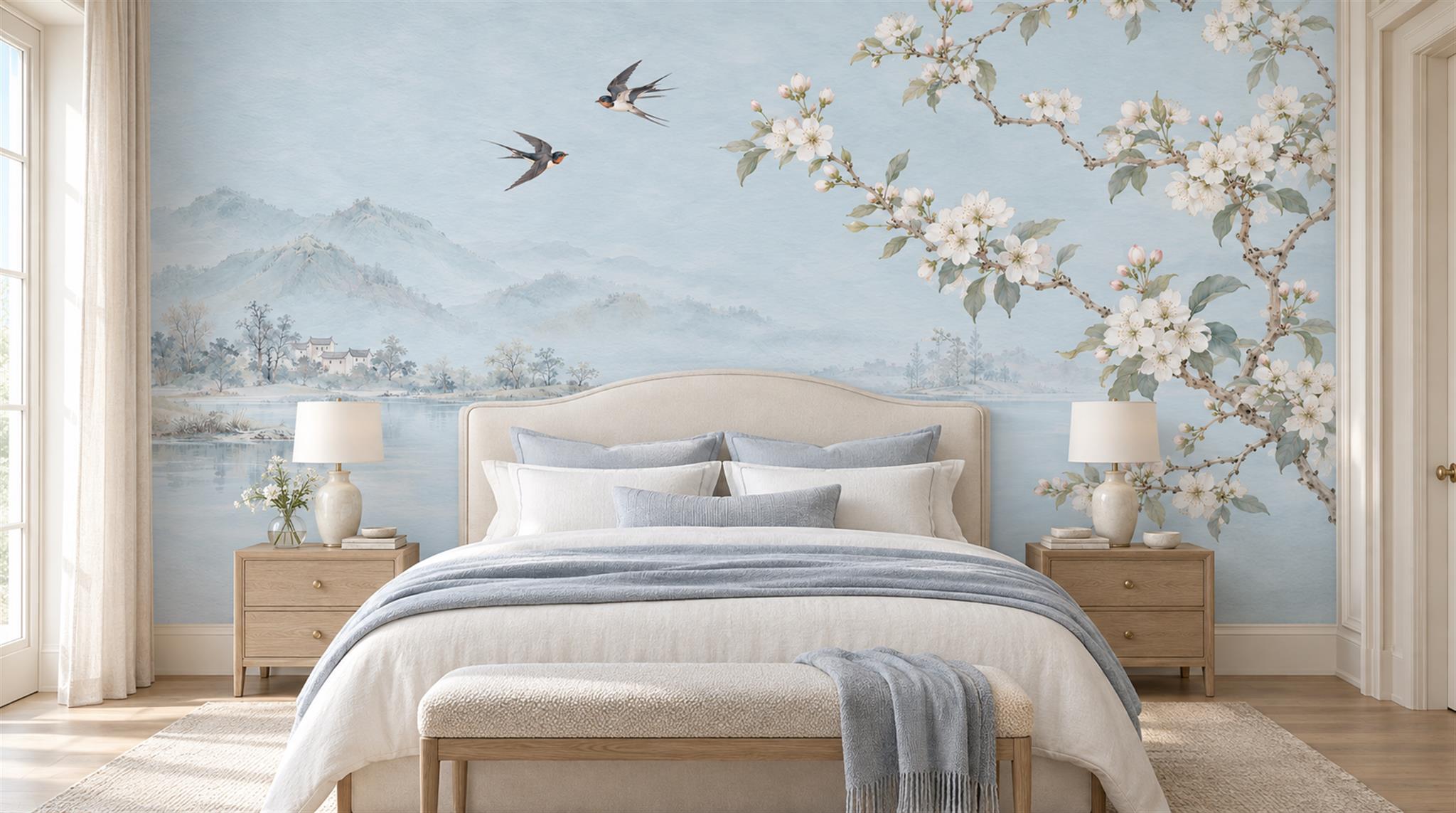 Blue Blossom Branches Wallpaper Mural Main