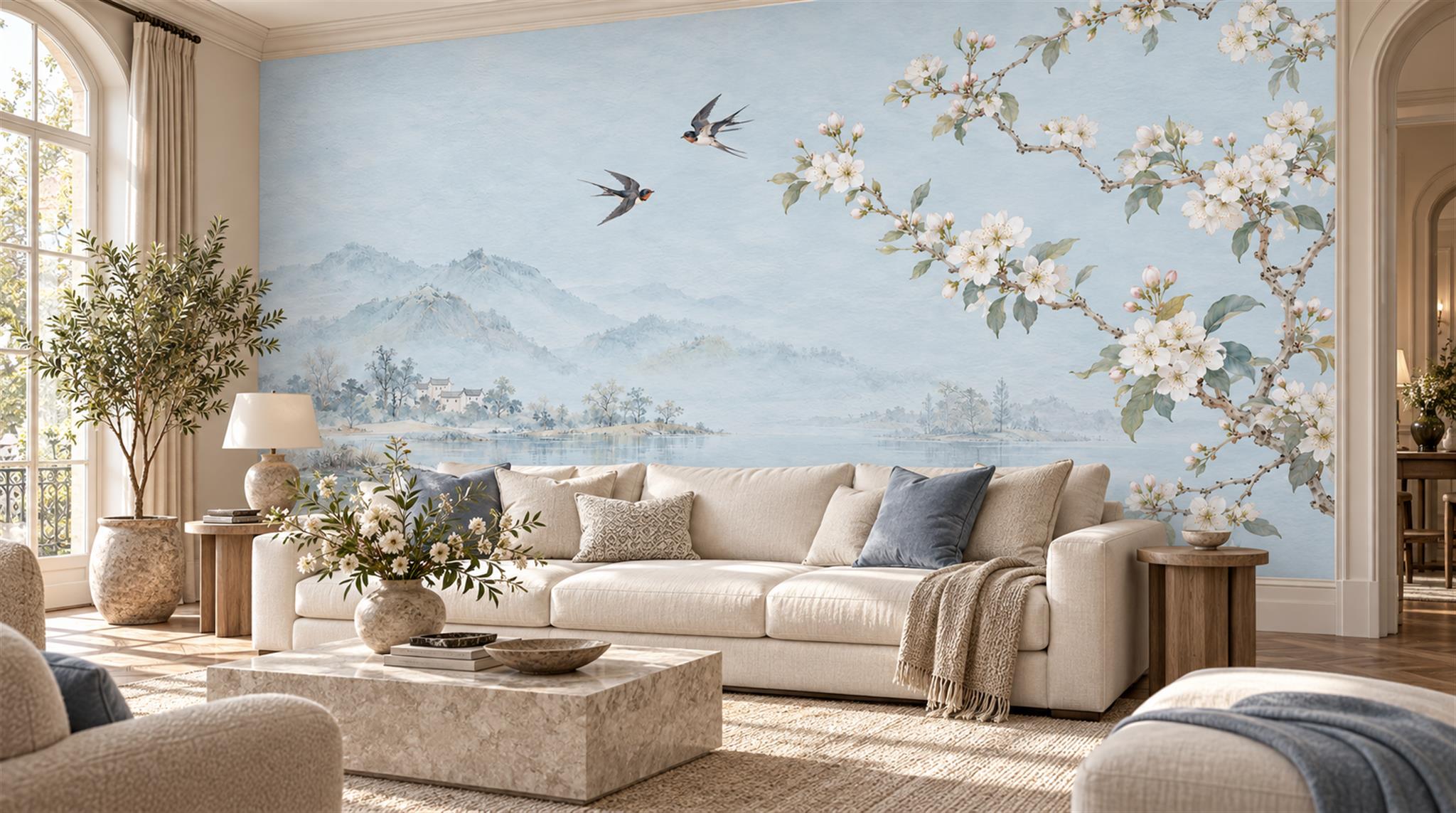 Blue Blossom Branches Wallpaper Mural Scene