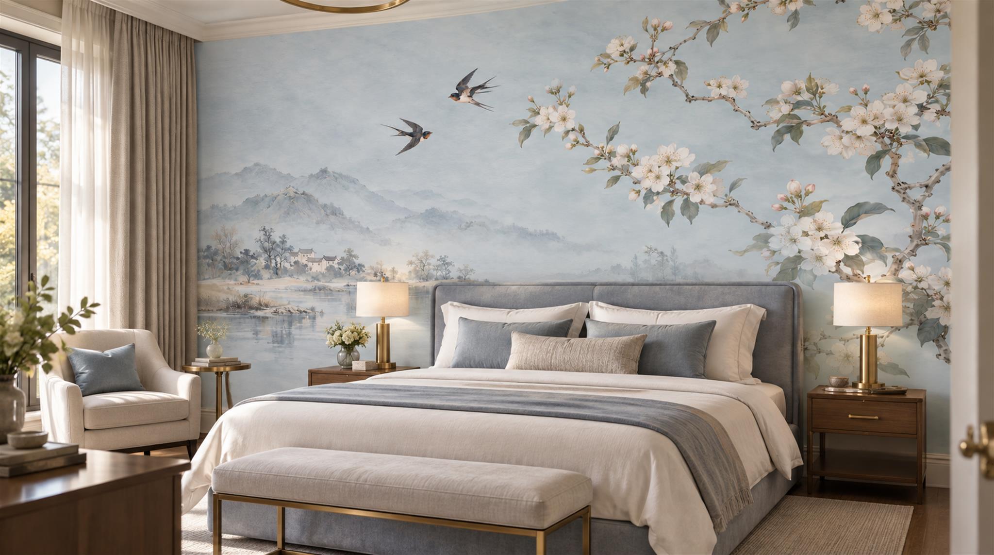 Blue Blossom Branches Wallpaper Mural Scene