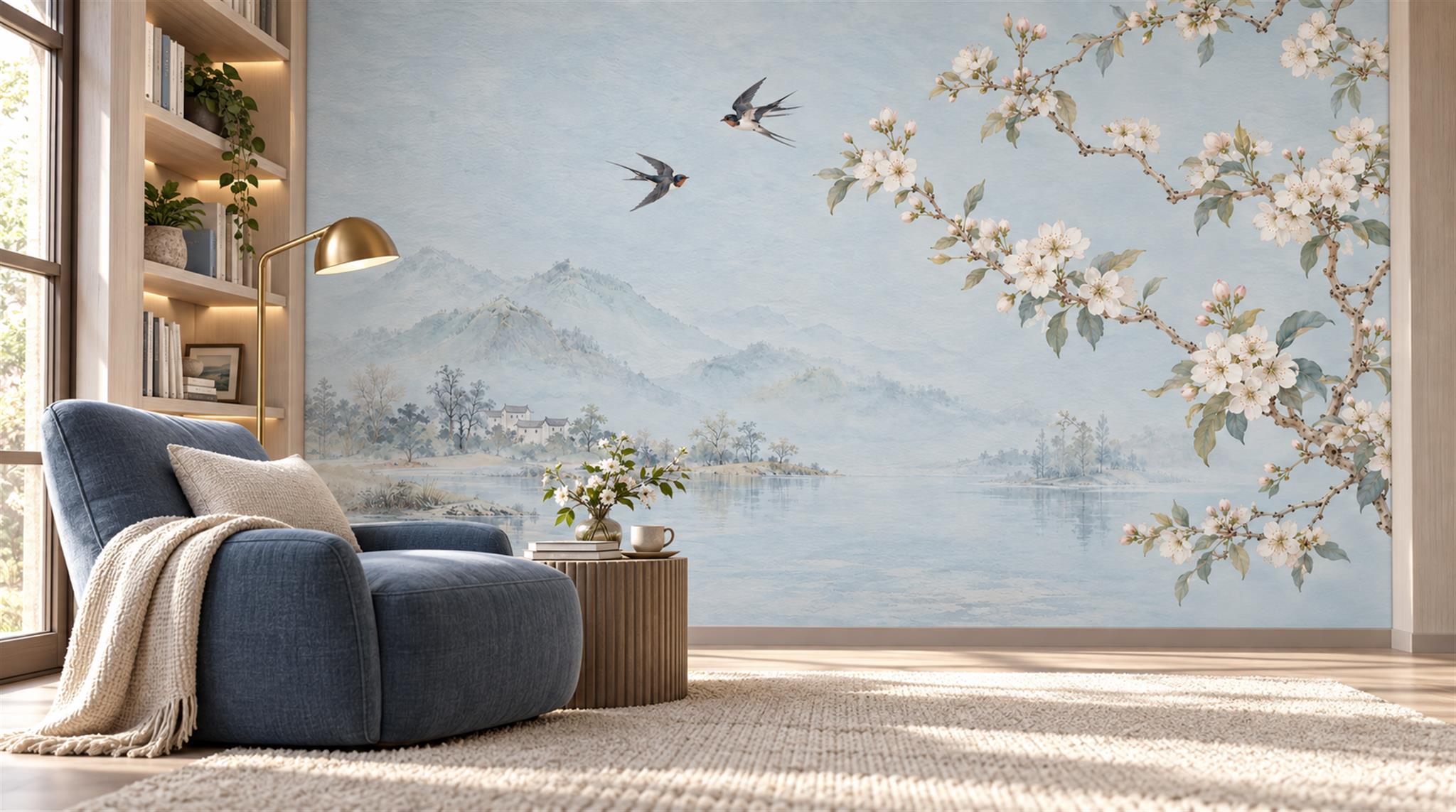 Blue Blossom Branches Wallpaper Mural Scene