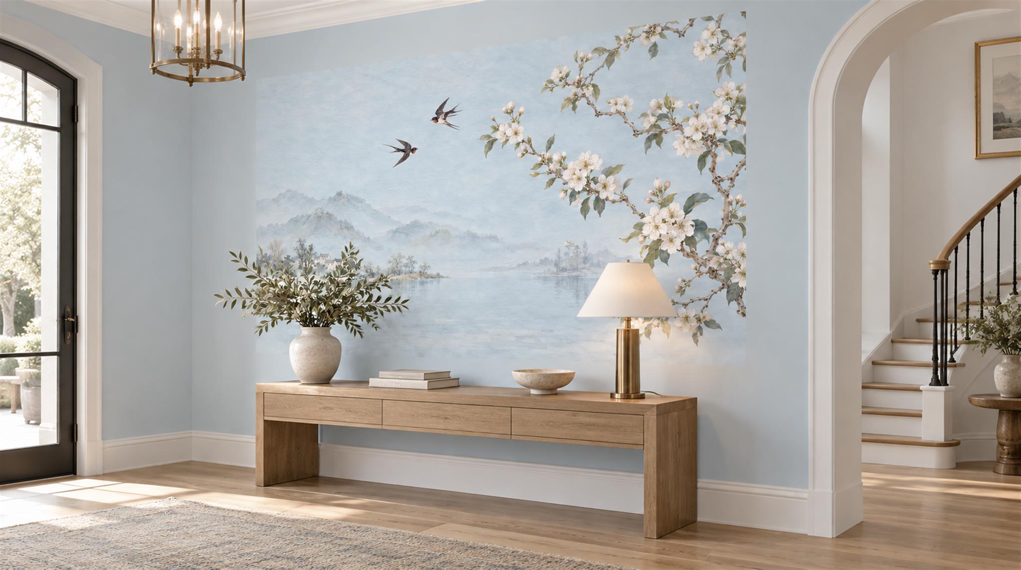 Blue Blossom Branches Wallpaper Mural Scene