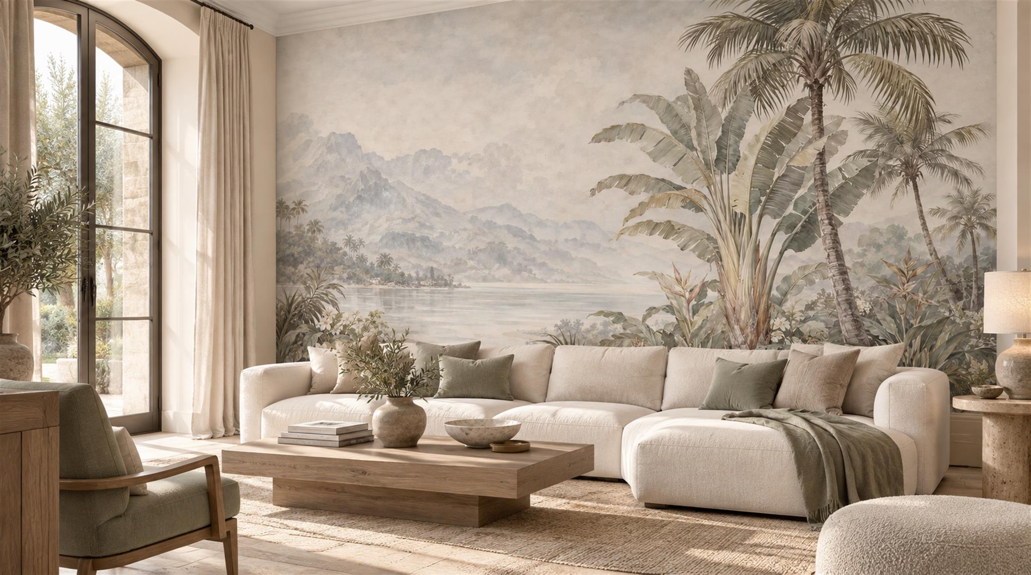 Ivory Palm Leaves Wallpaper Mural Scene