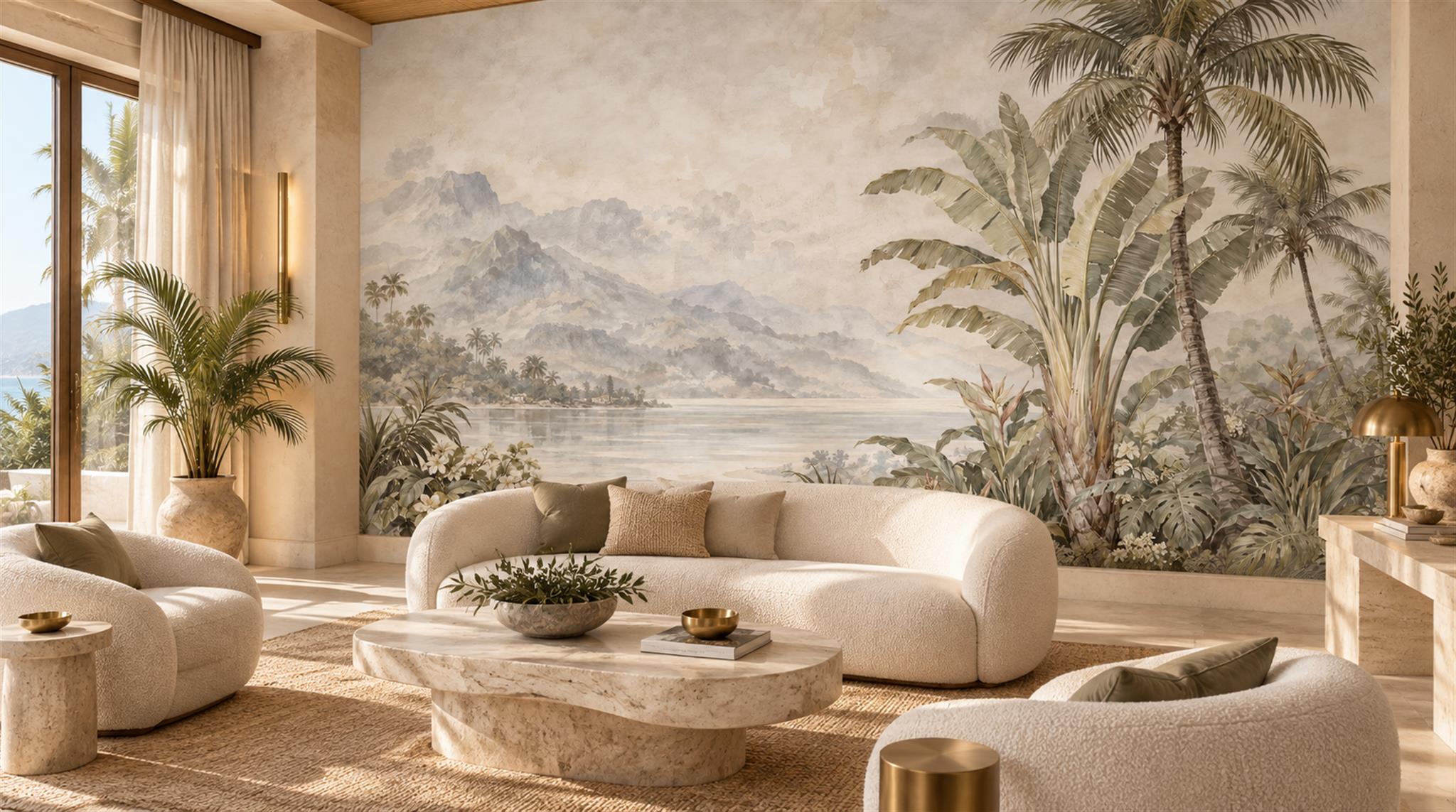 Ivory Palm Leaves Wallpaper Mural Scene