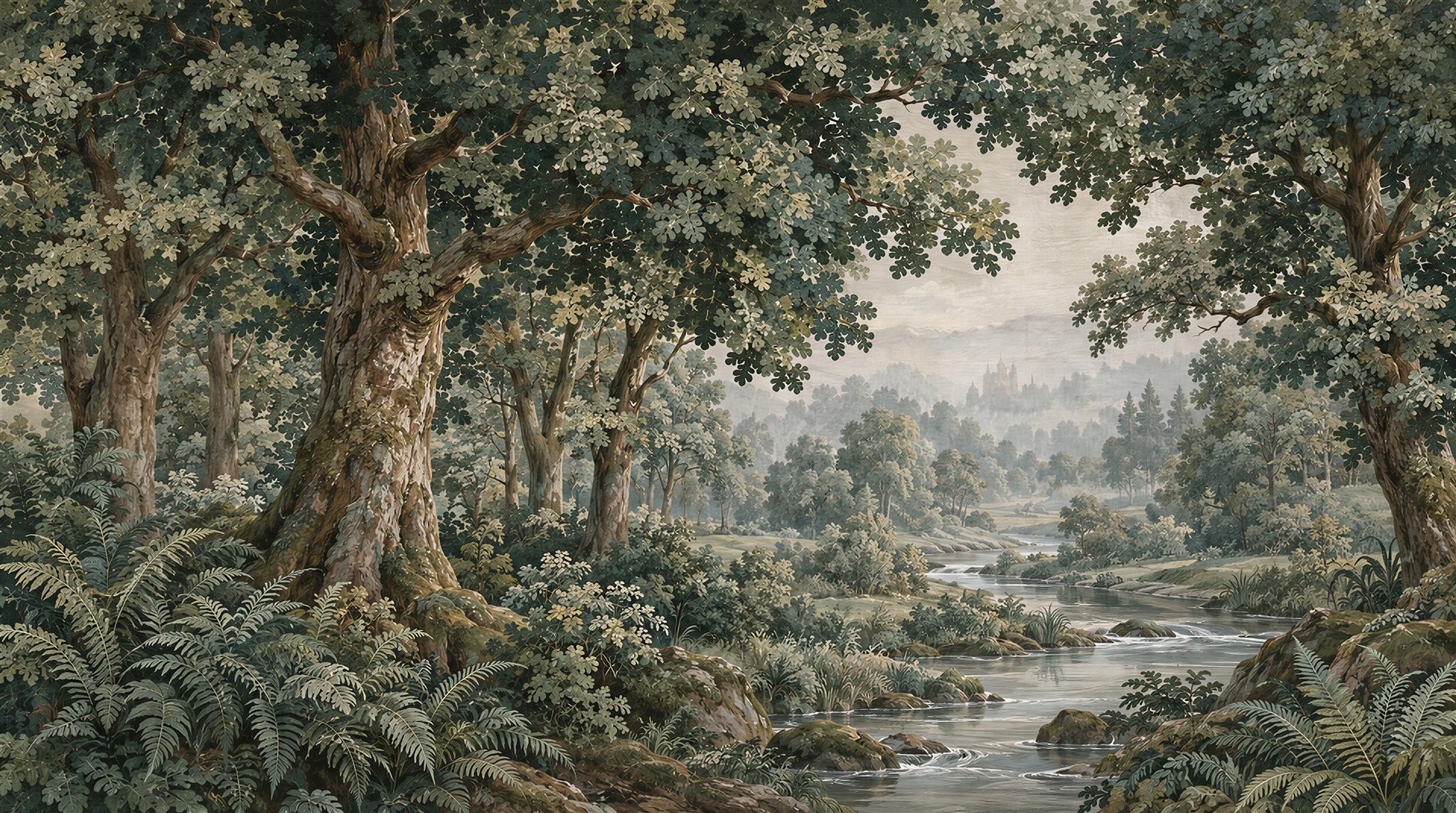 Teal Woodland Trees Wallpaper Mural Main