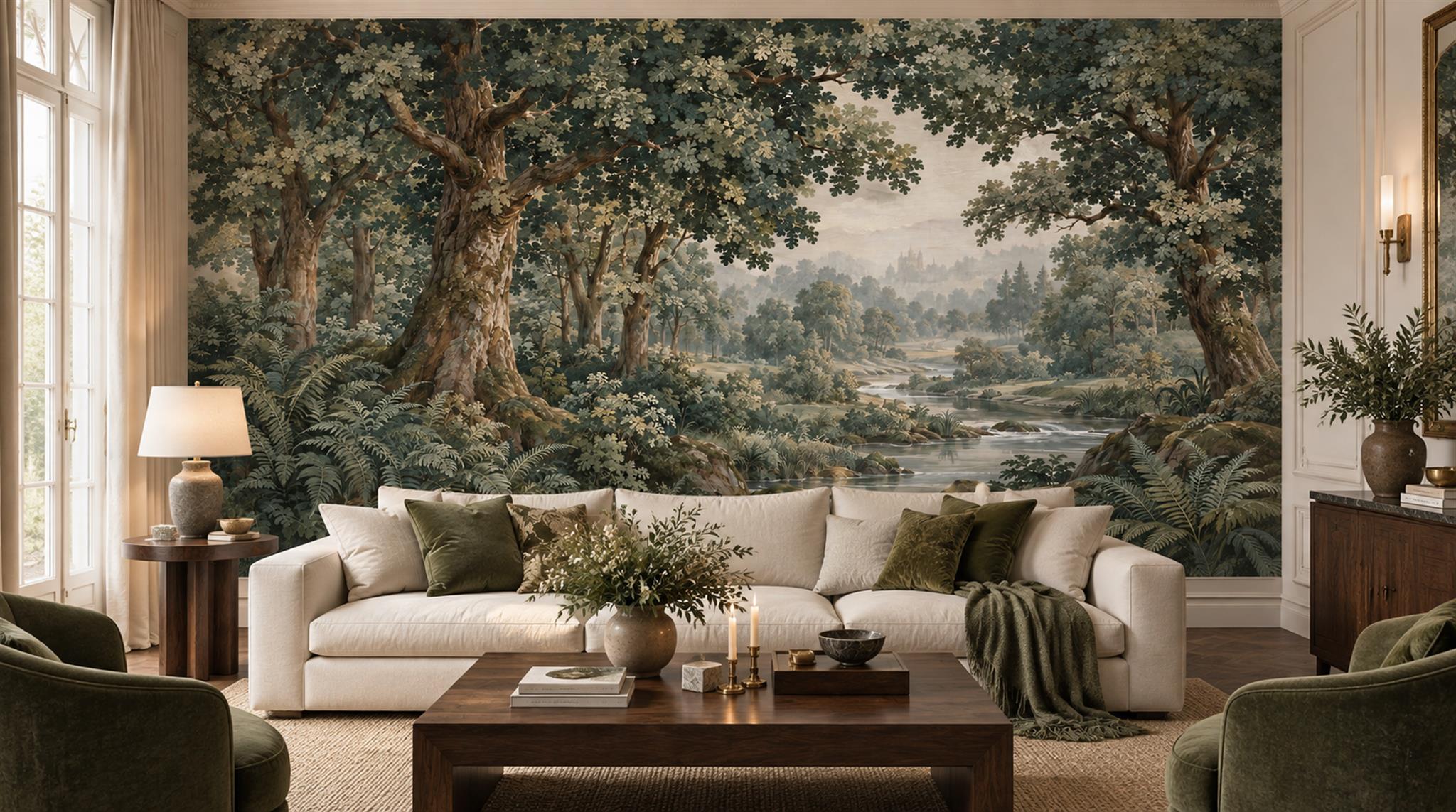 Teal Woodland Trees Wallpaper Mural Main