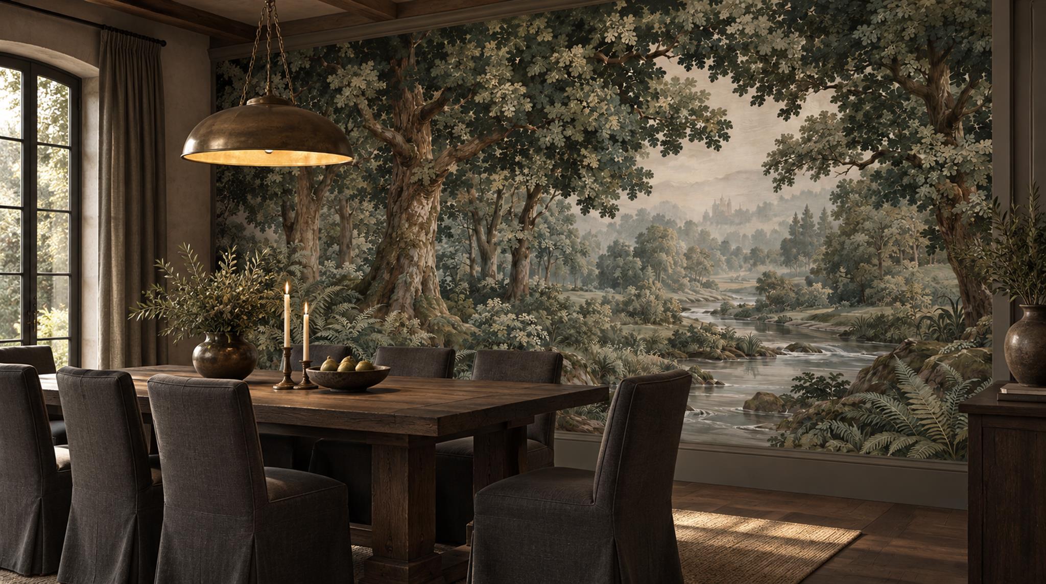 Teal Woodland Trees Wallpaper Mural Scene