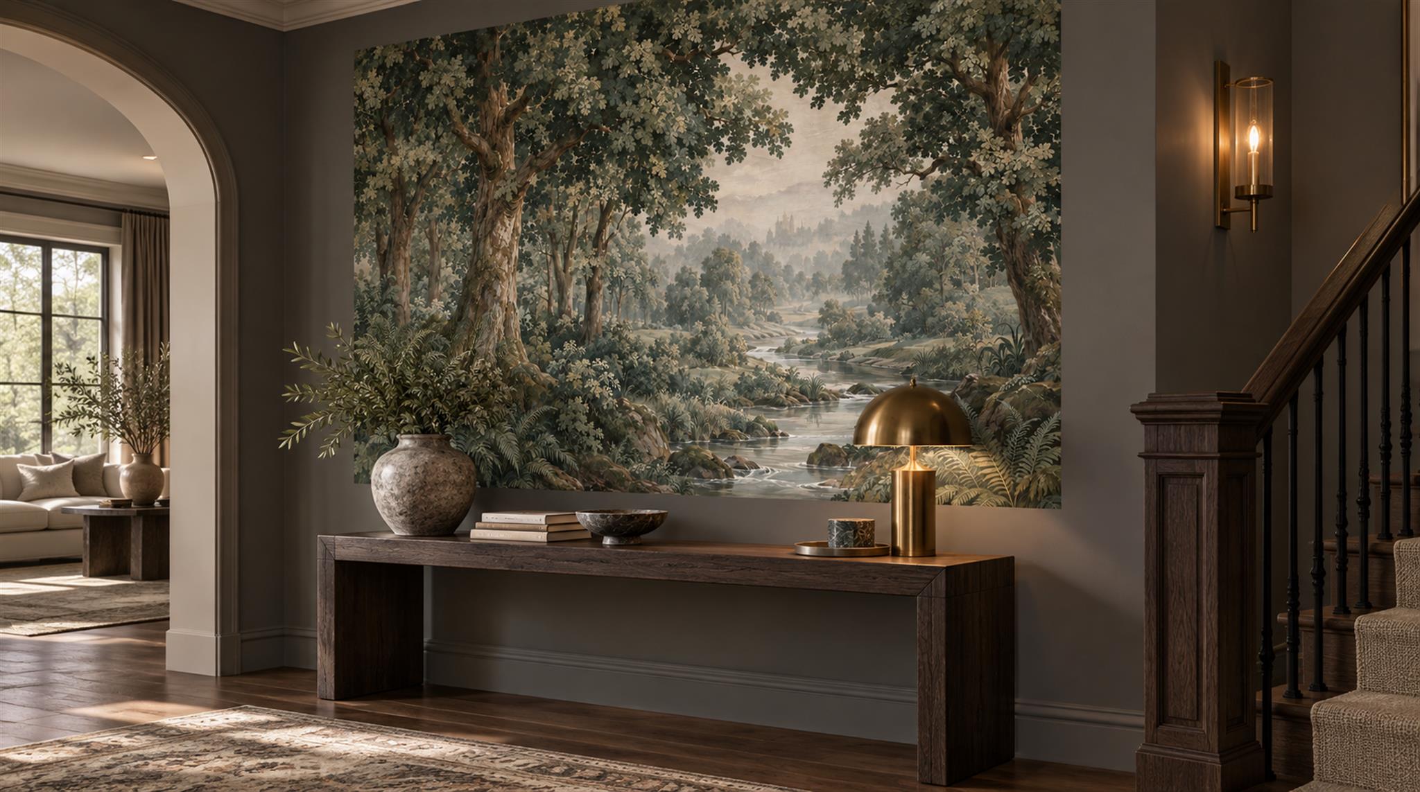 Teal Woodland Trees Wallpaper Mural Scene