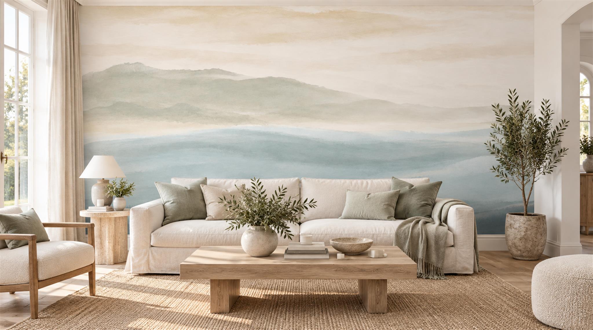 Sage Green Ocean Landscape Wallpaper Mural Main