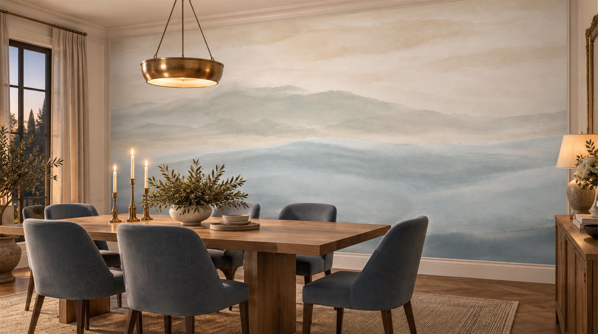 Sage Green Ocean Landscape Wallpaper Mural Scene