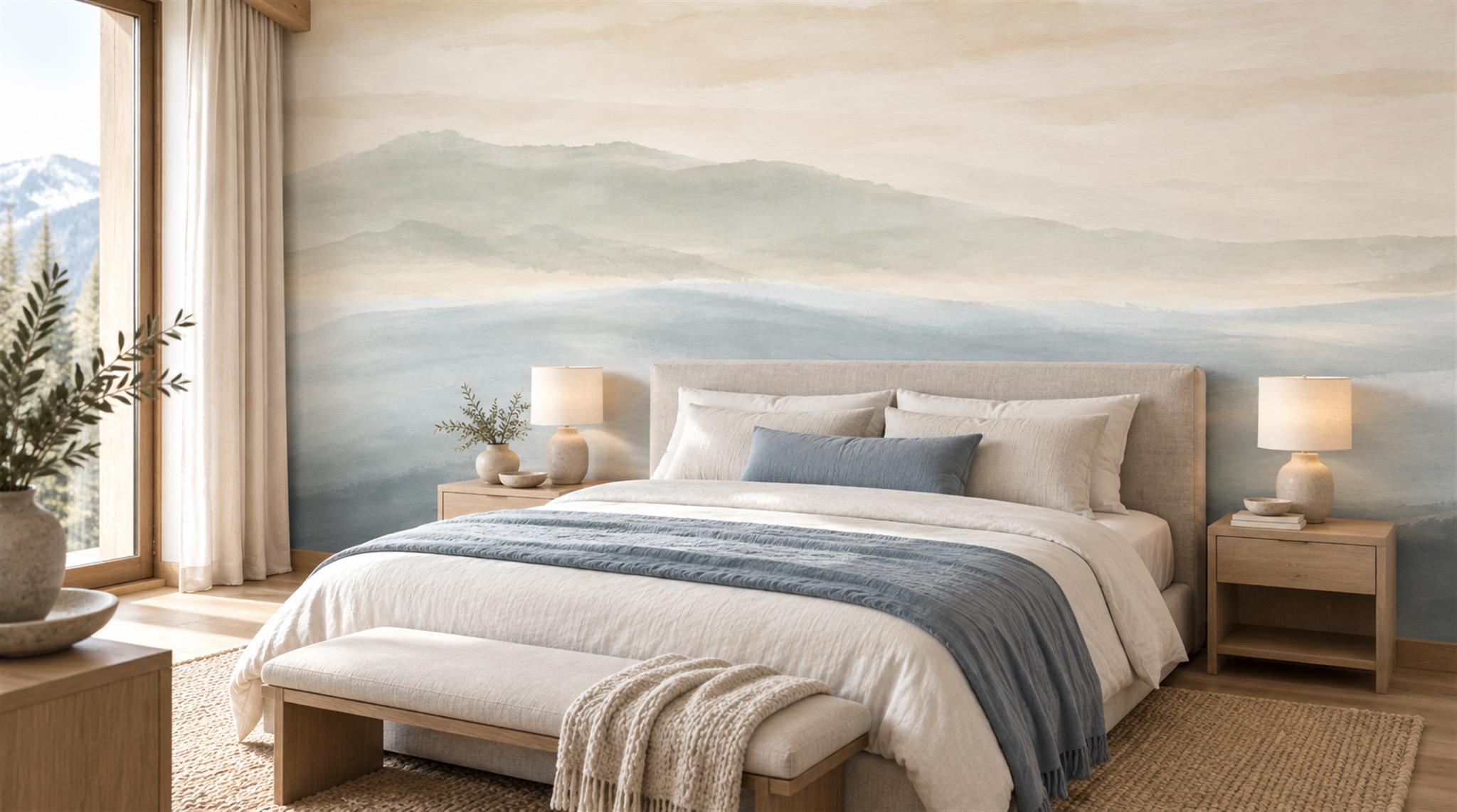 Sage Green Ocean Landscape Wallpaper Mural Scene