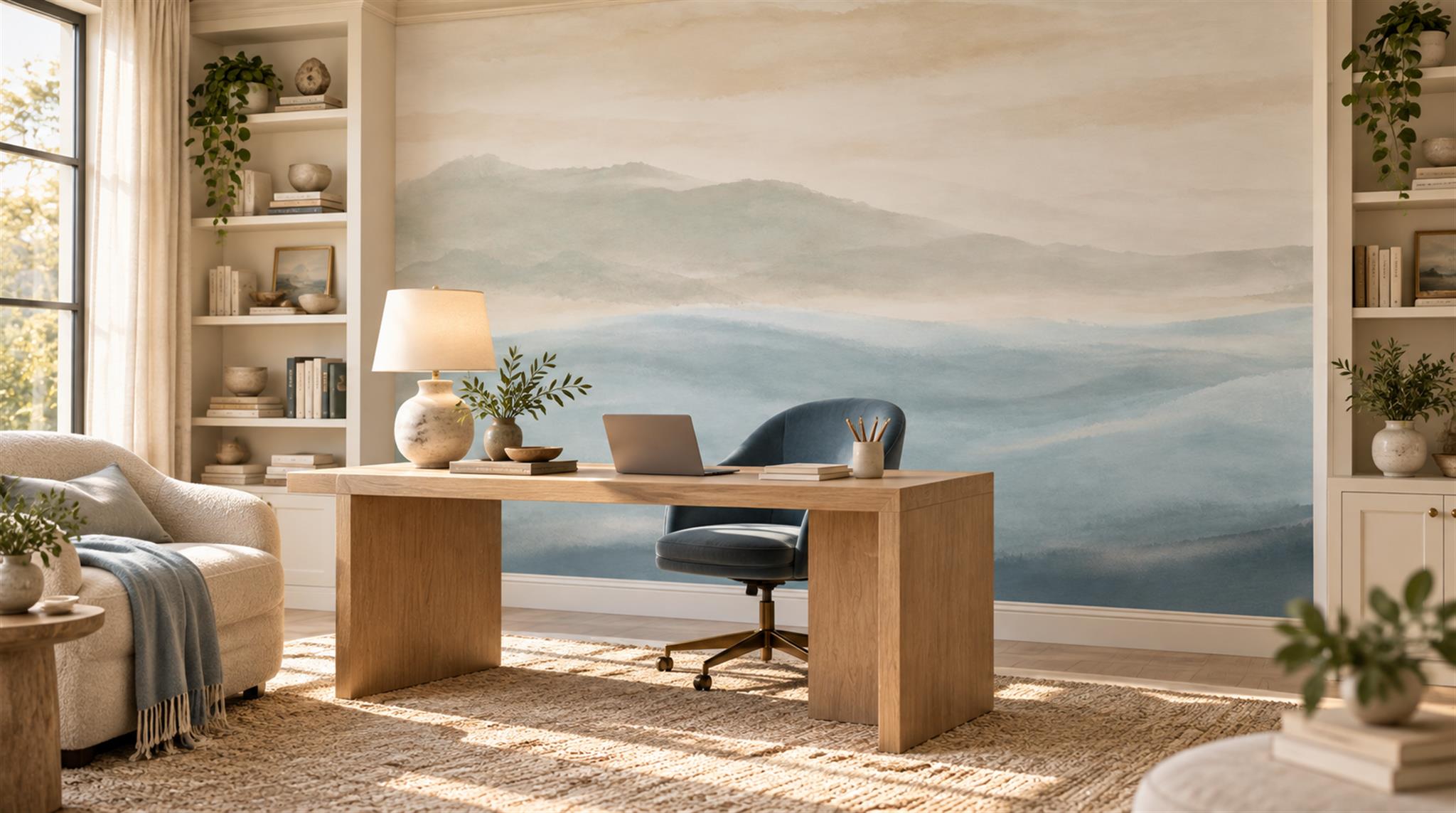 Sage Green Ocean Landscape Wallpaper Mural Scene