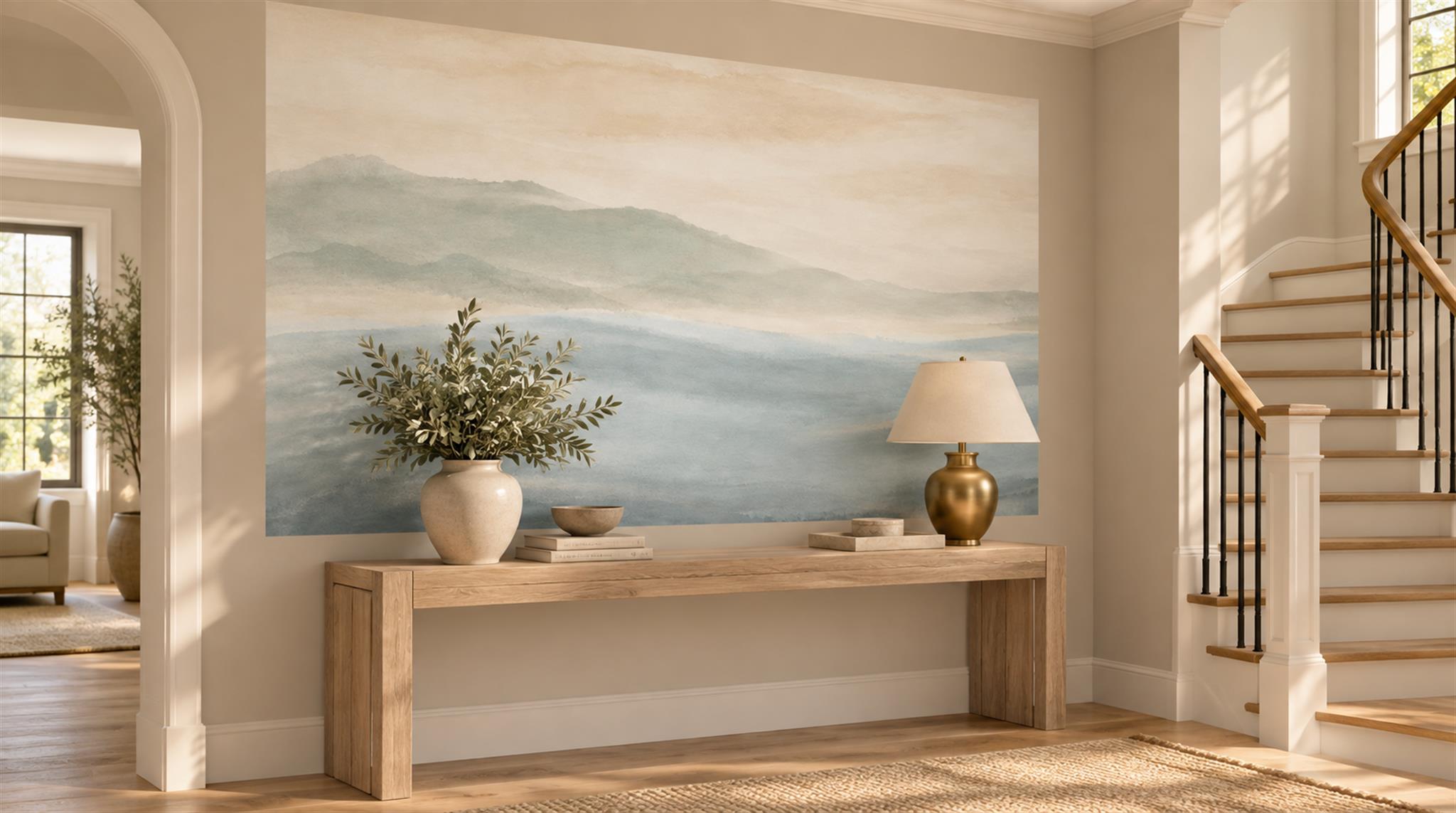 Sage Green Ocean Landscape Wallpaper Mural Scene