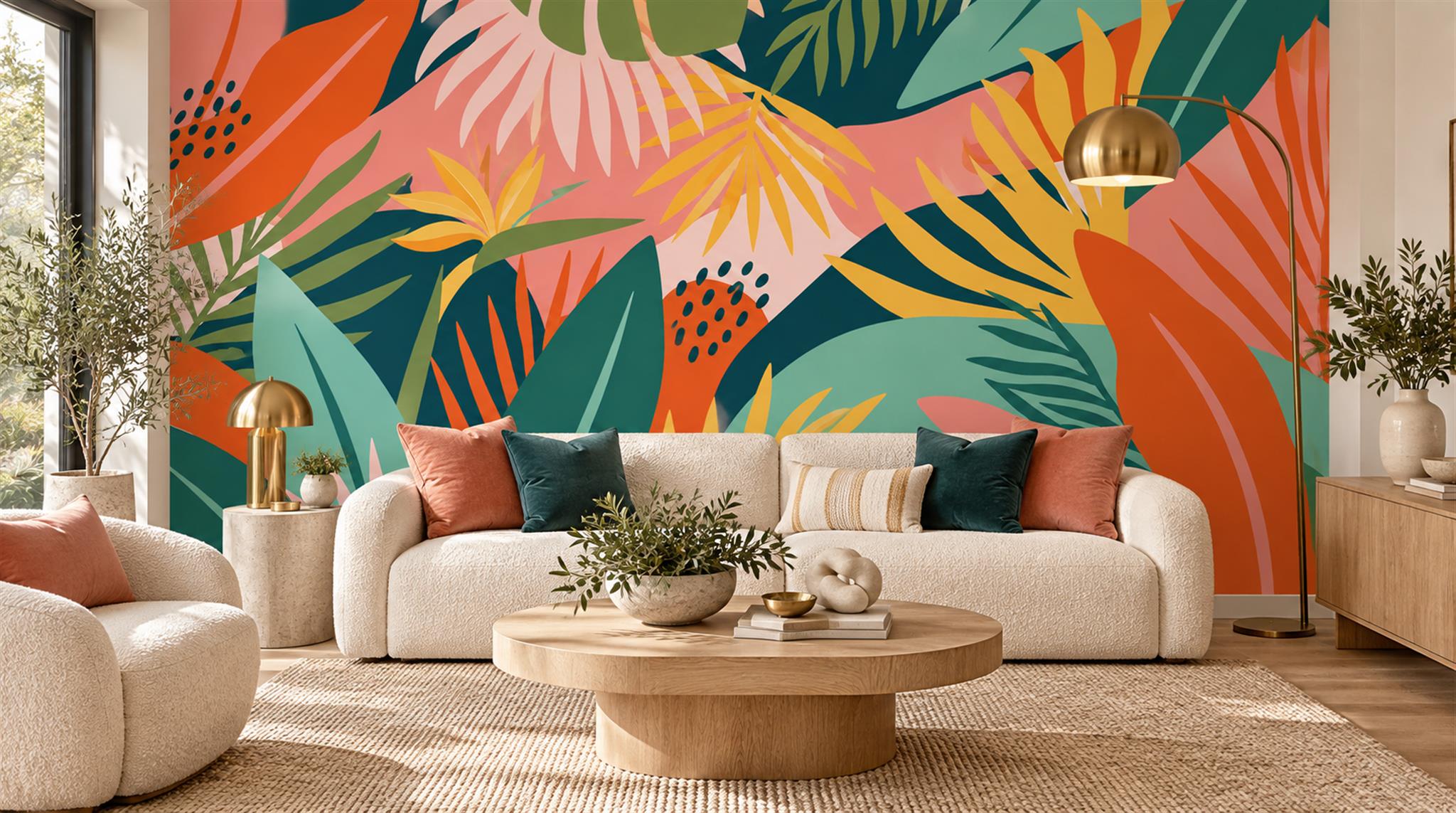 Neutral Tropical Foliage Wallpaper Mural Main