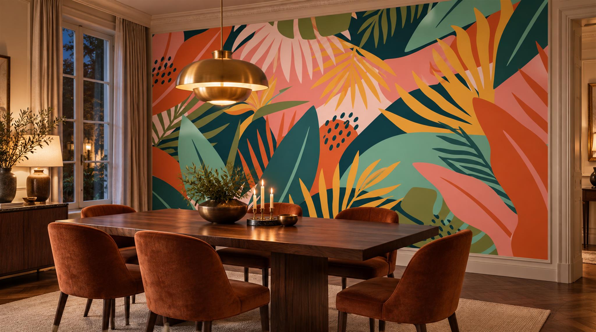 Neutral Tropical Foliage Wallpaper Mural Scene