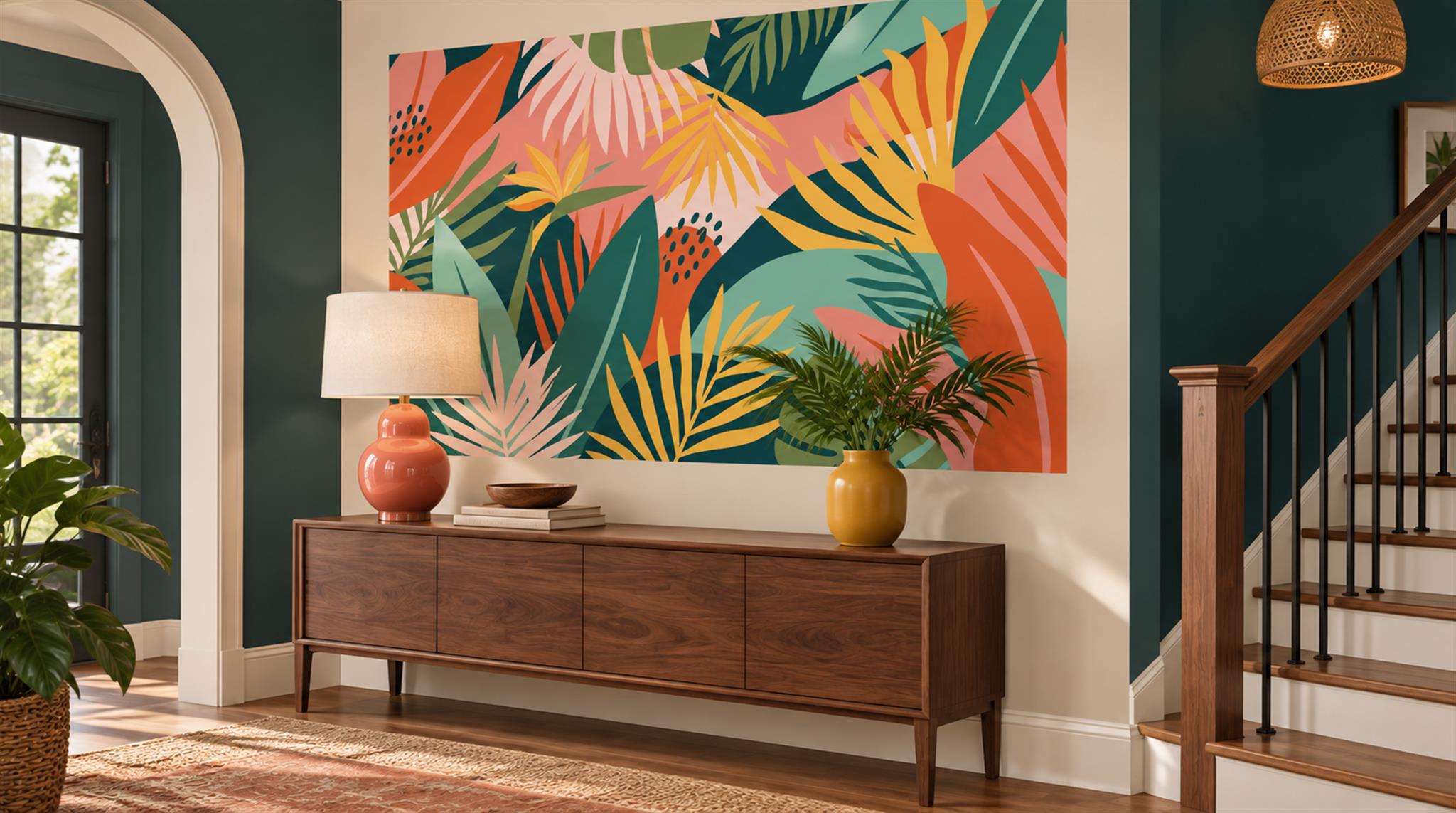 Neutral Tropical Foliage Wallpaper Mural Scene