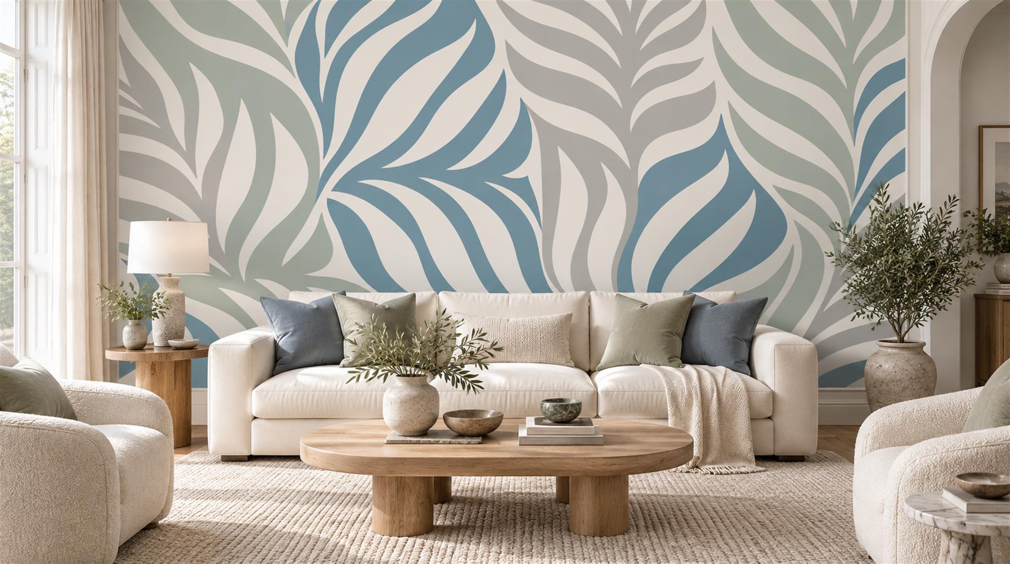 Blue Leaf Patterning Wallpaper Mural Main