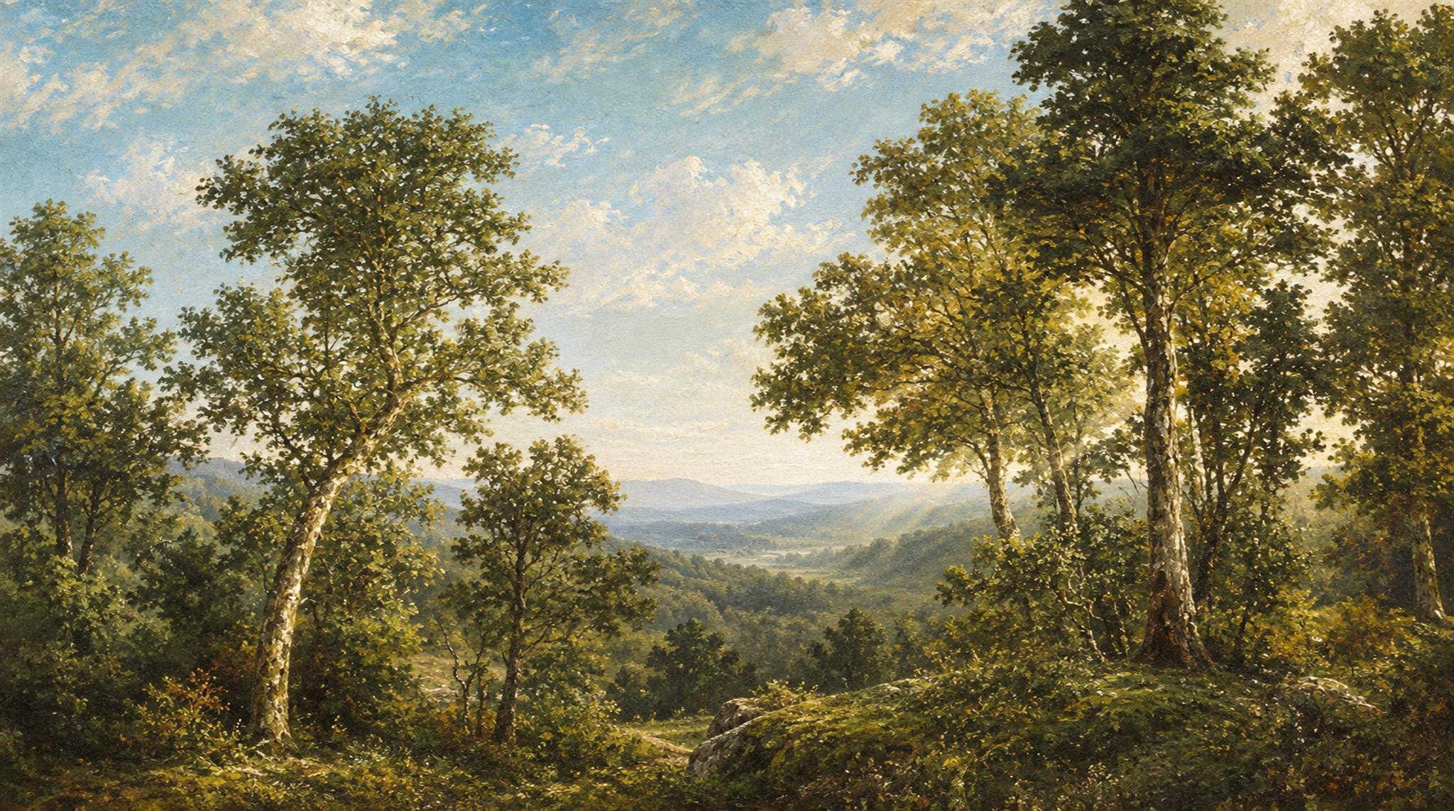Green Woodland Trees Wallpaper Mural Main