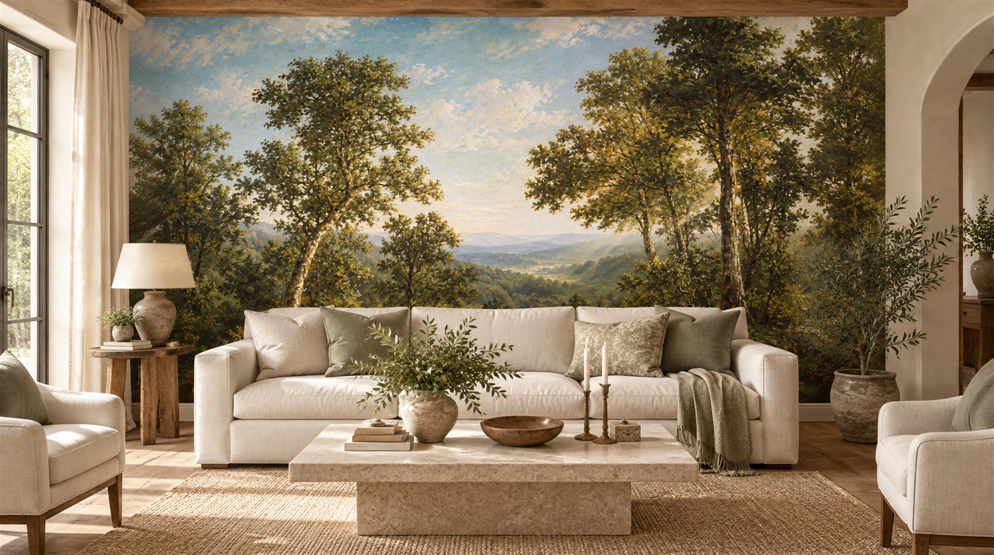 Green Woodland Trees Wallpaper Mural Main