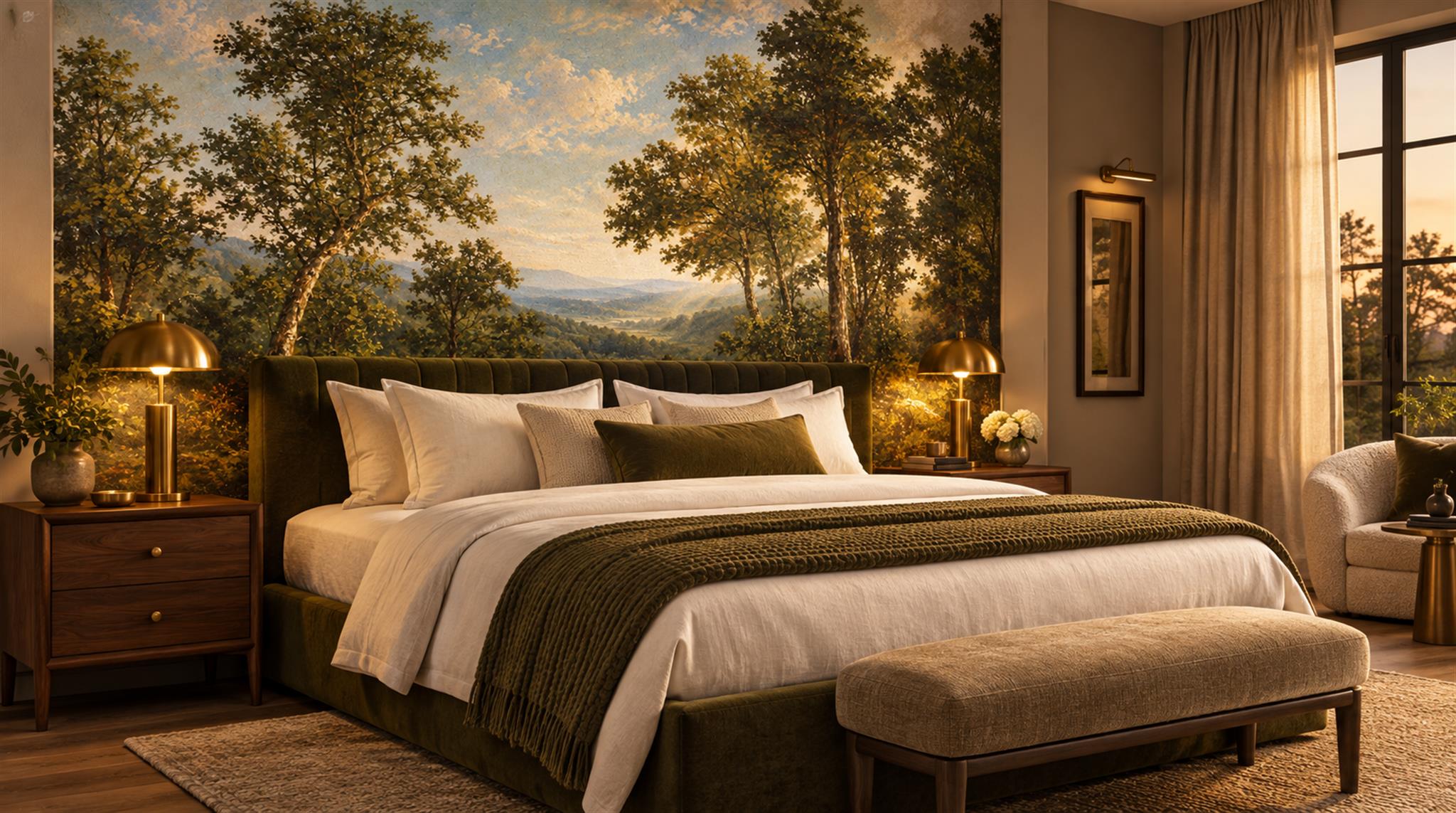 Green Woodland Trees Wallpaper Mural Scene