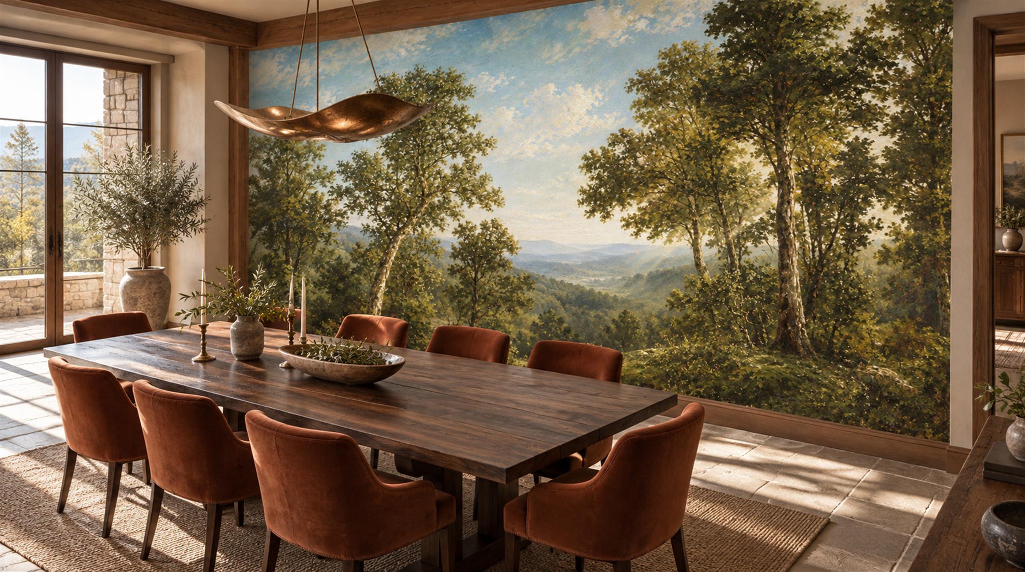 Green Woodland Trees Wallpaper Mural Scene