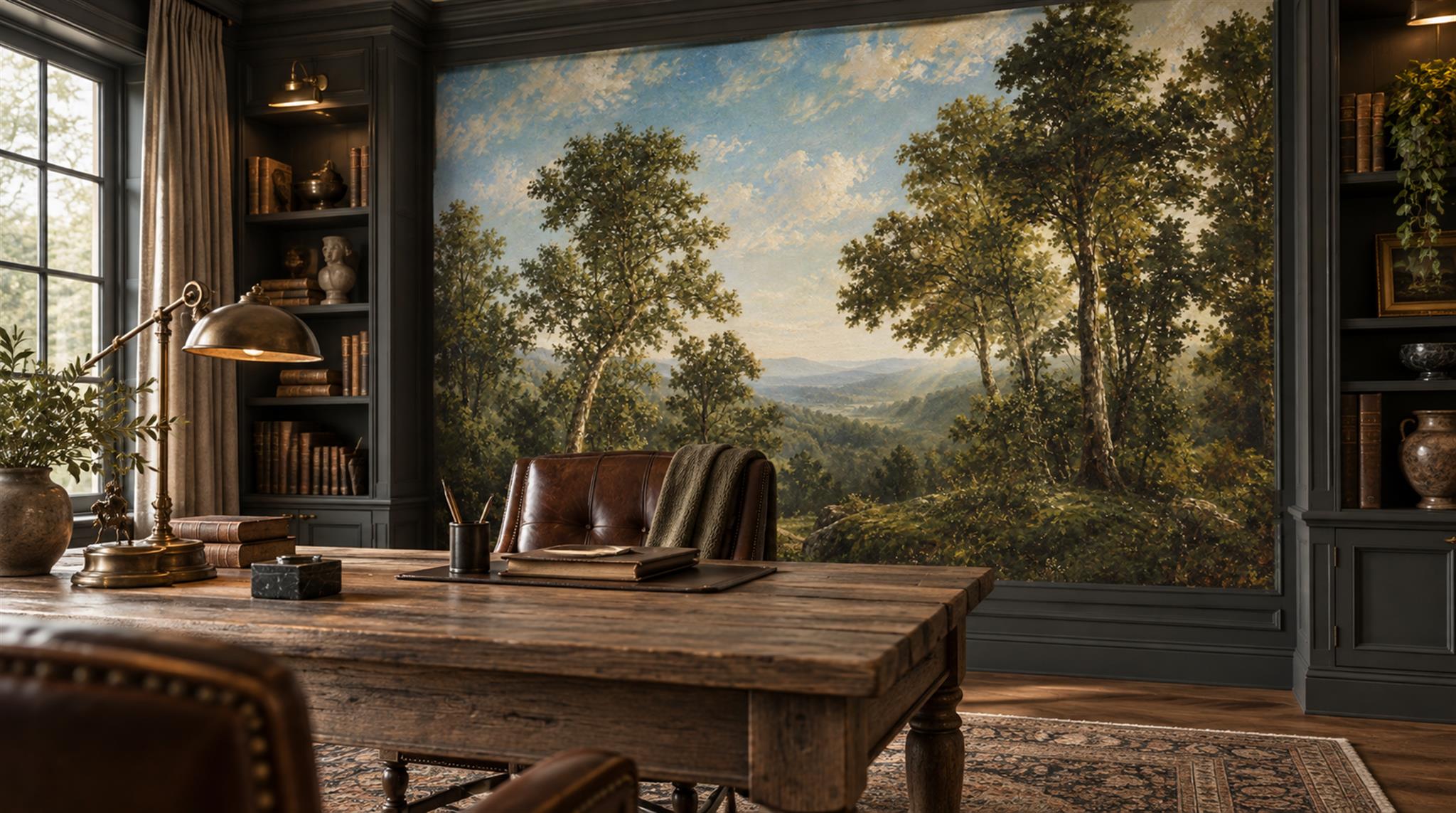 Green Woodland Trees Wallpaper Mural Scene