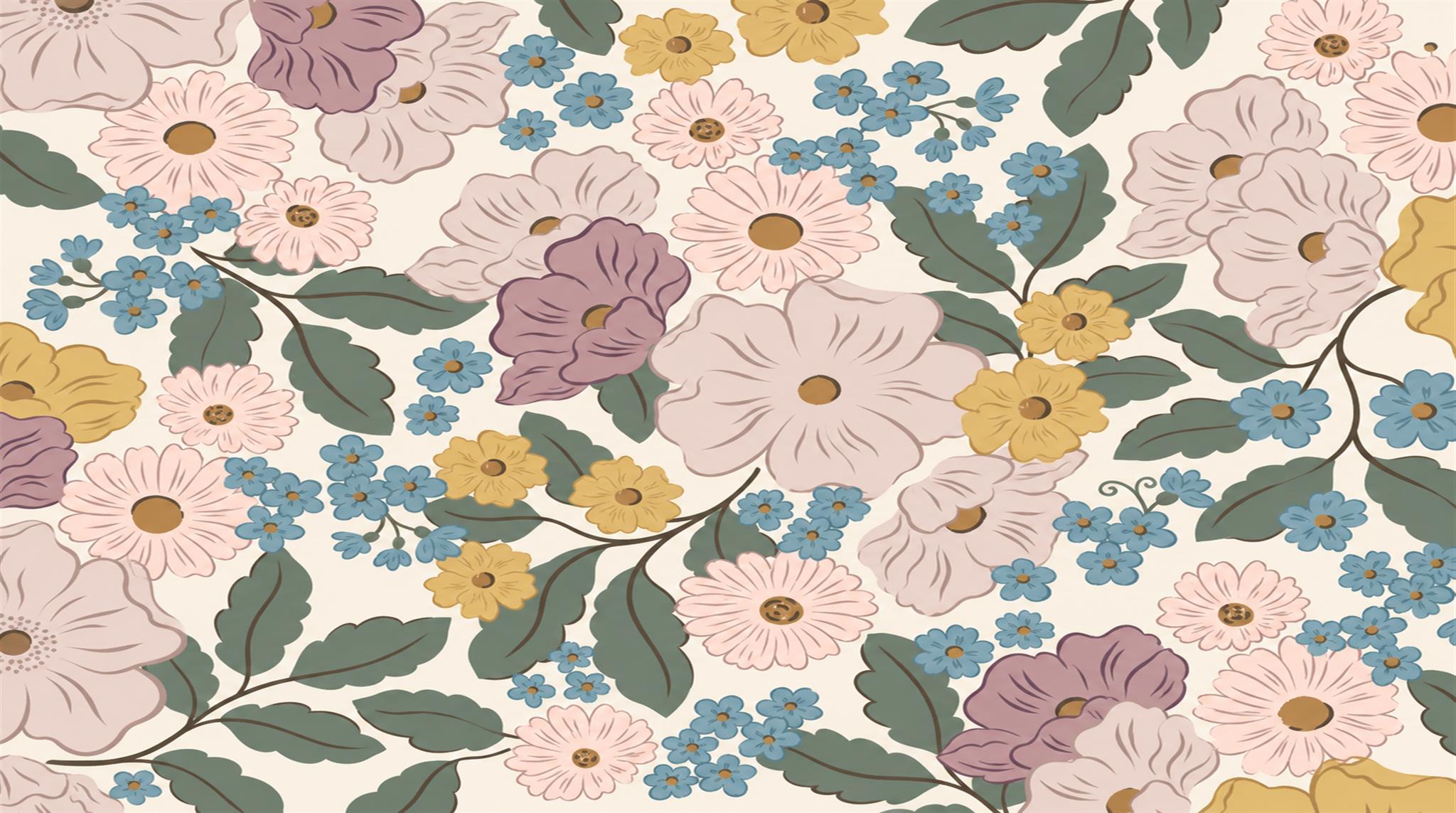 Soft Pastel Floral Foliage Wallpaper Mural Main