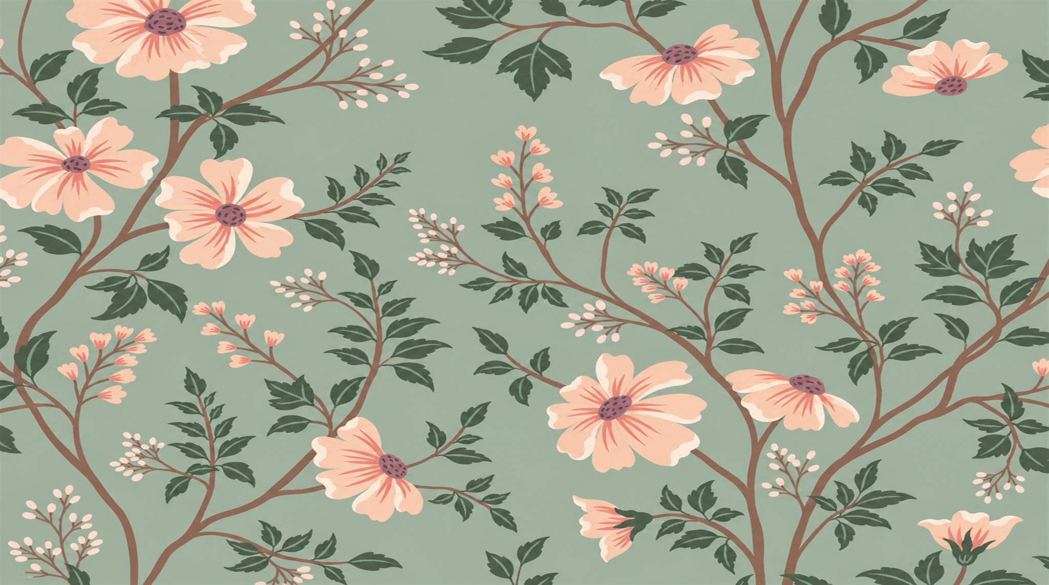 Sage Green Floral Foliage Wallpaper Mural Main