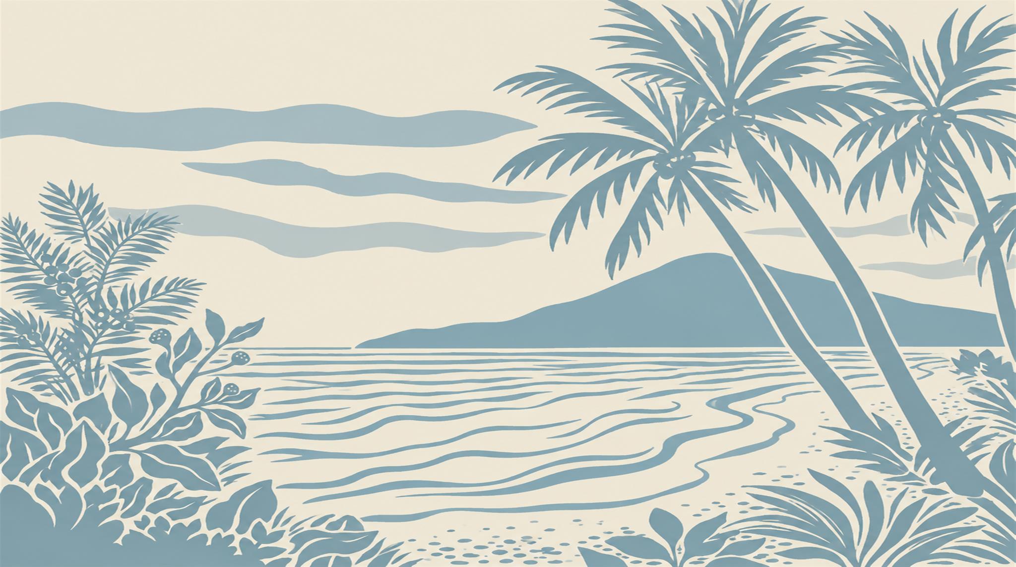 Blue Coastal Landscape Wallpaper Mural Main