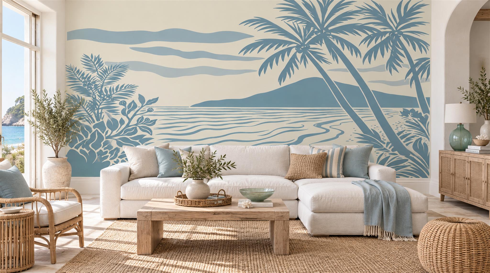 Blue Coastal Landscape Wallpaper Mural Main