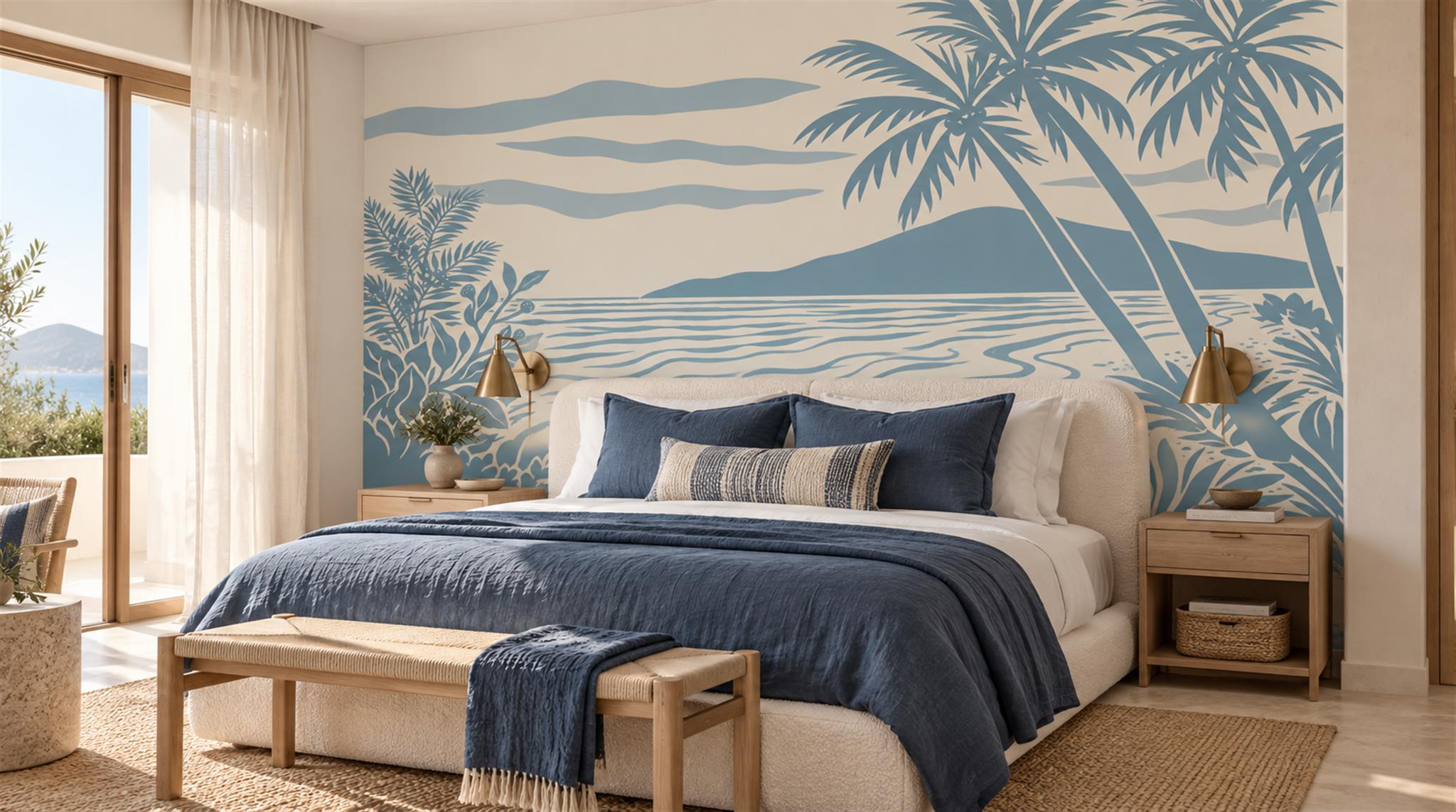 Blue Coastal Landscape Wallpaper Mural Scene