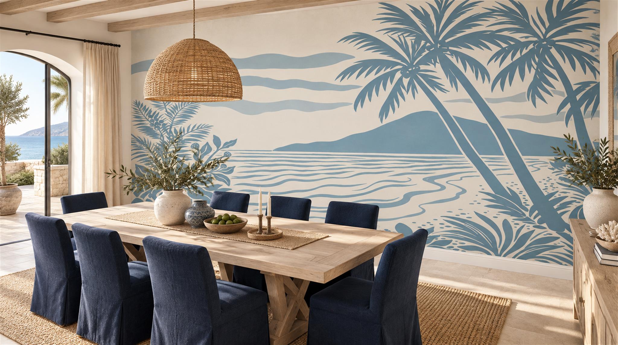 Blue Coastal Landscape Wallpaper Mural Scene