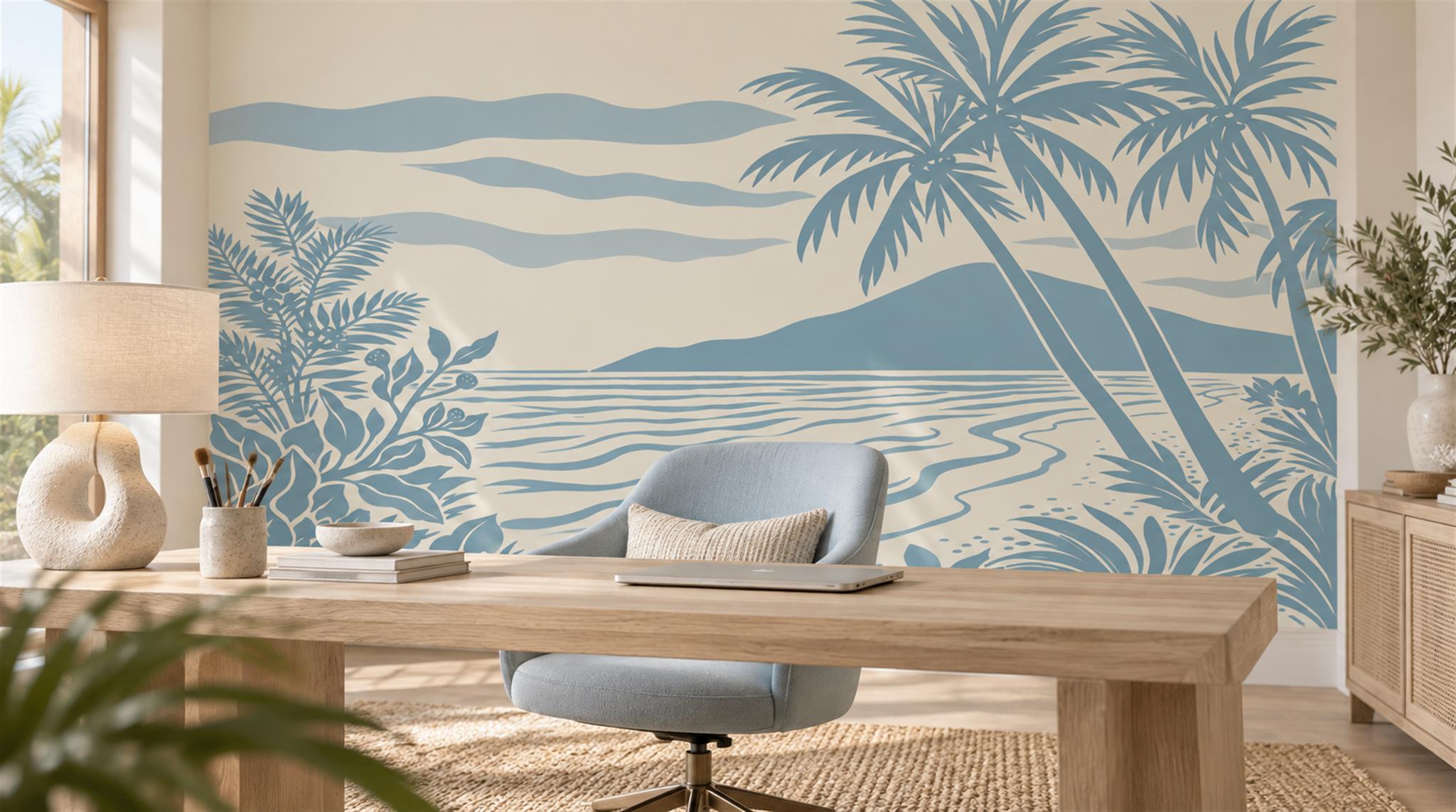Blue Coastal Landscape Wallpaper Mural Scene