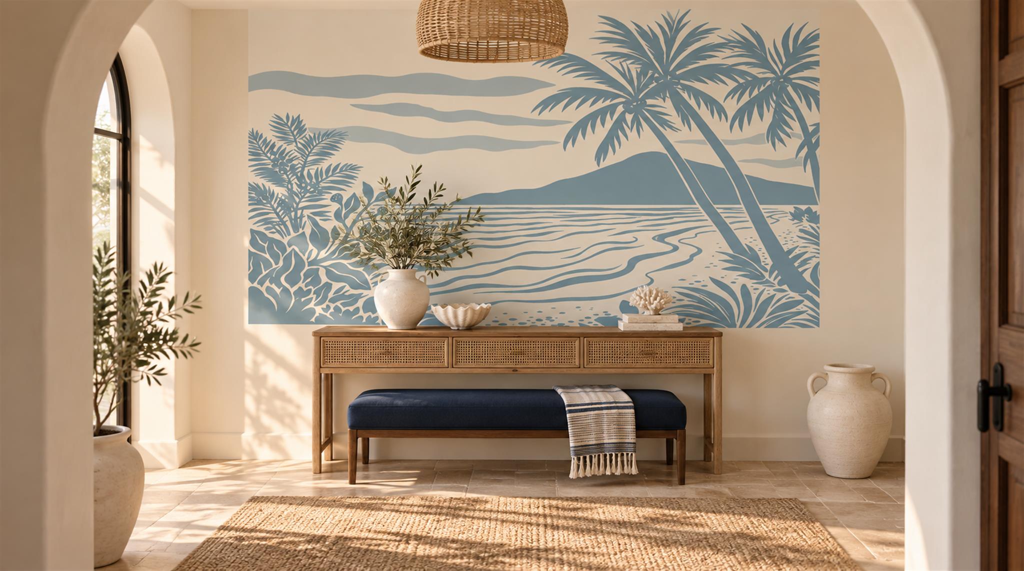 Blue Coastal Landscape Wallpaper Mural Scene
