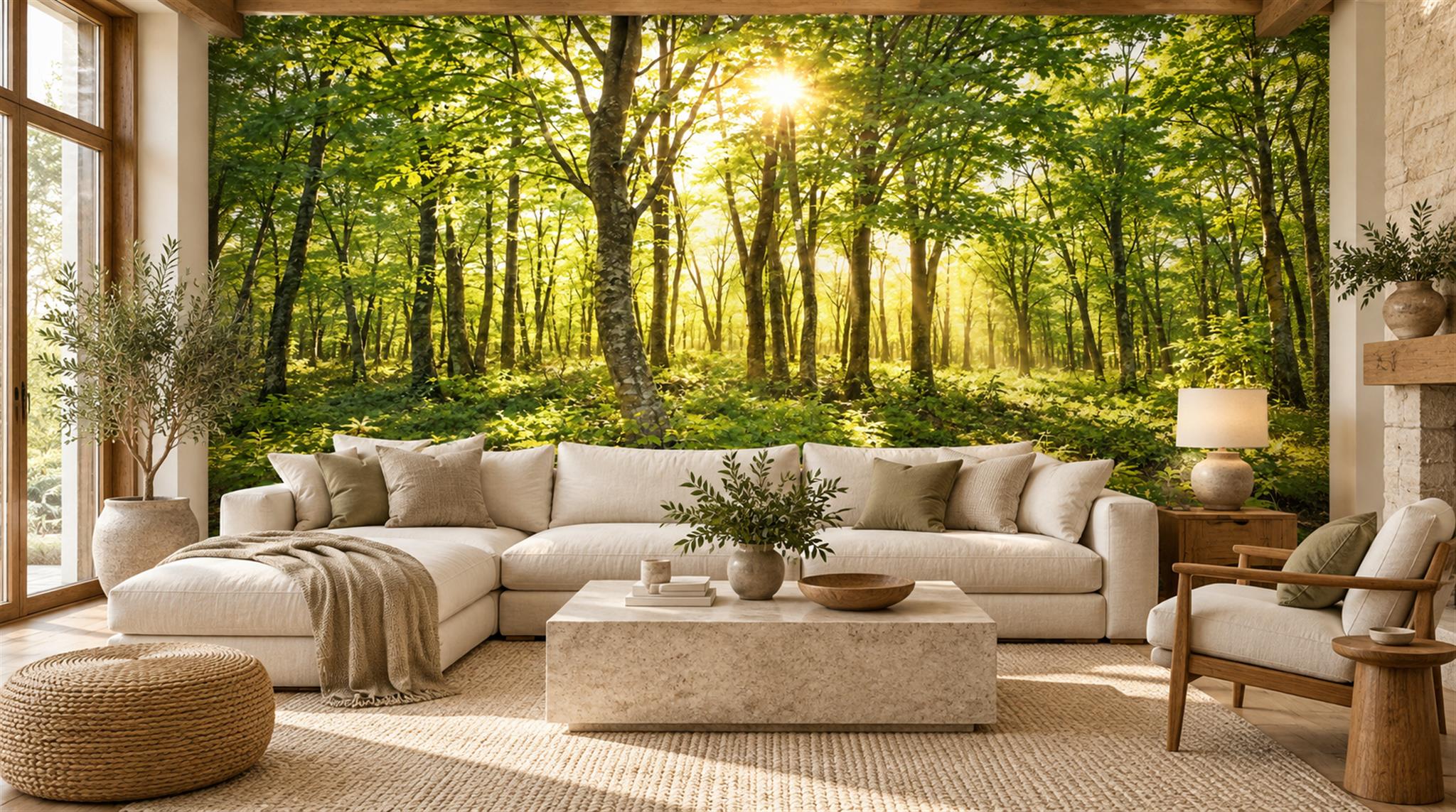 Gold Woodland Trees Wallpaper Mural Main
