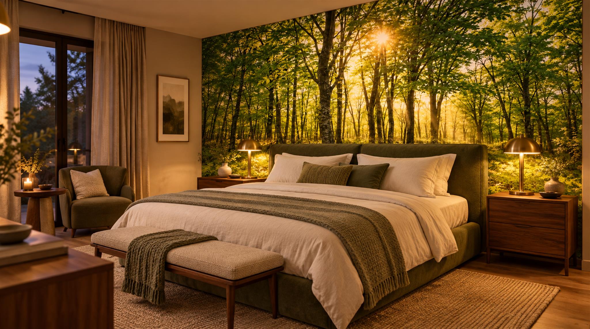 Gold Woodland Trees Wallpaper Mural Scene