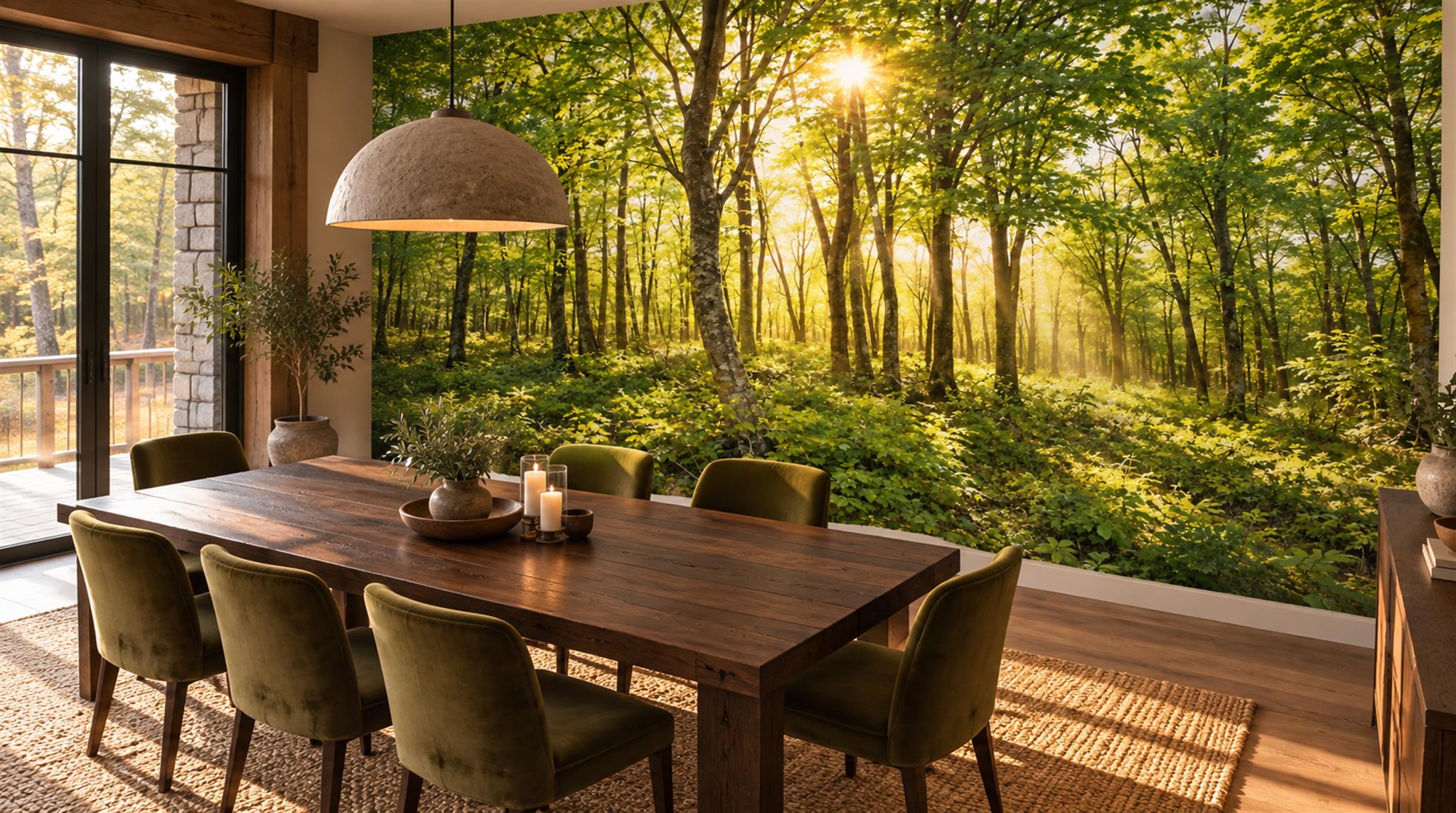 Gold Woodland Trees Wallpaper Mural Scene