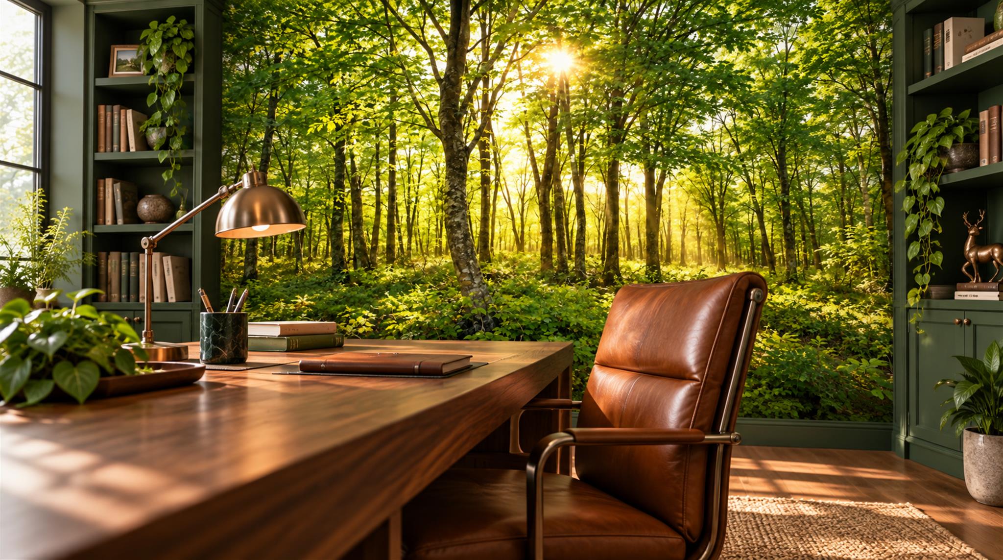 Gold Woodland Trees Wallpaper Mural Scene