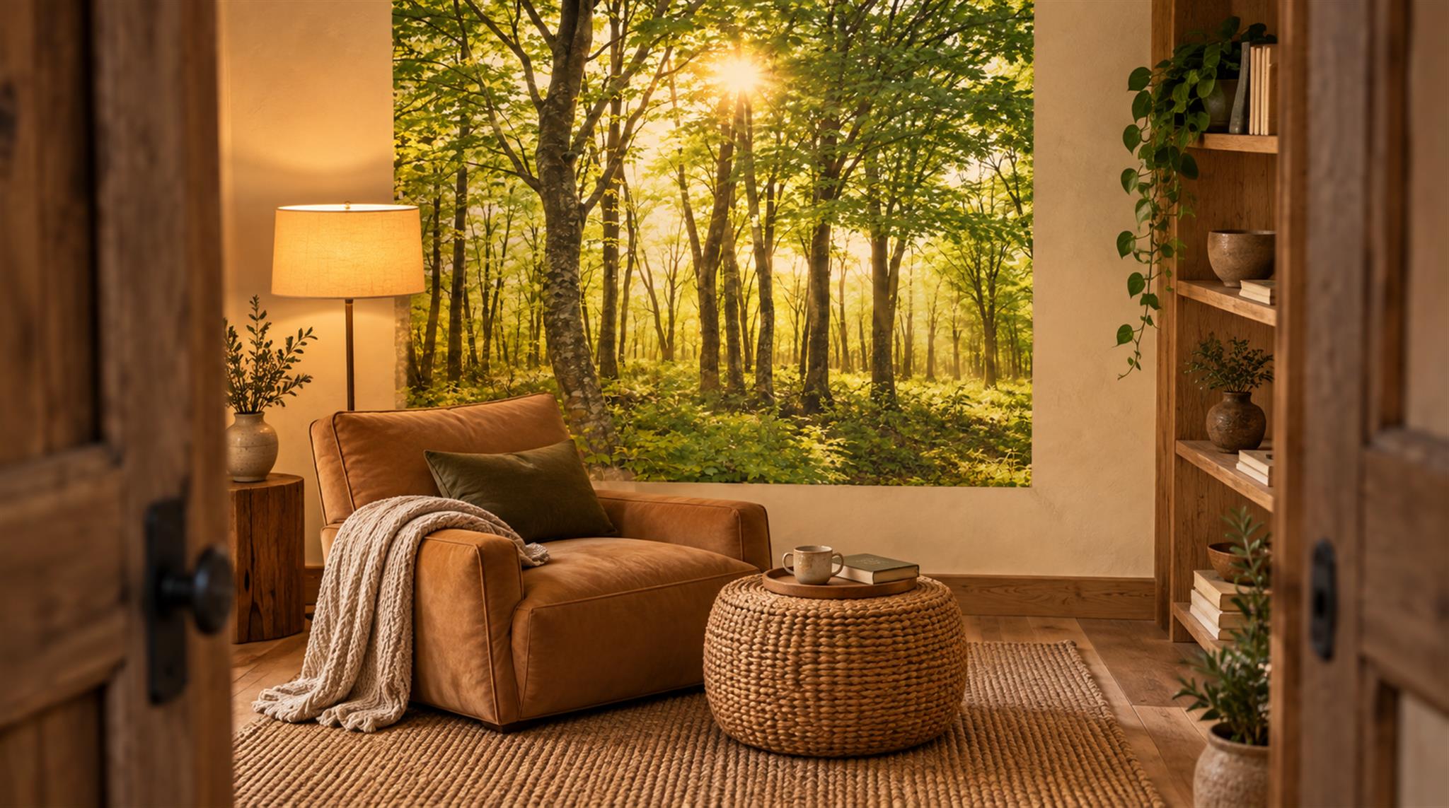 Gold Woodland Trees Wallpaper Mural Scene
