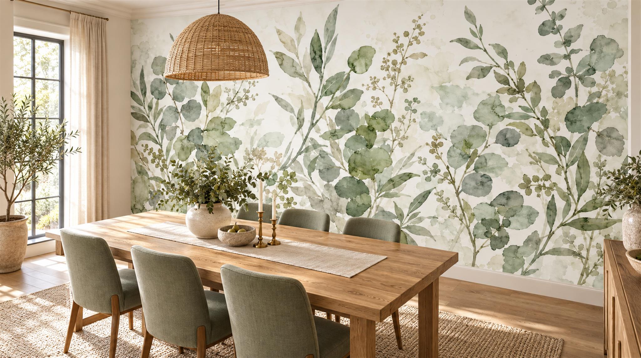 Sage Green Decorative Wall Art Wallpaper Mural Scene