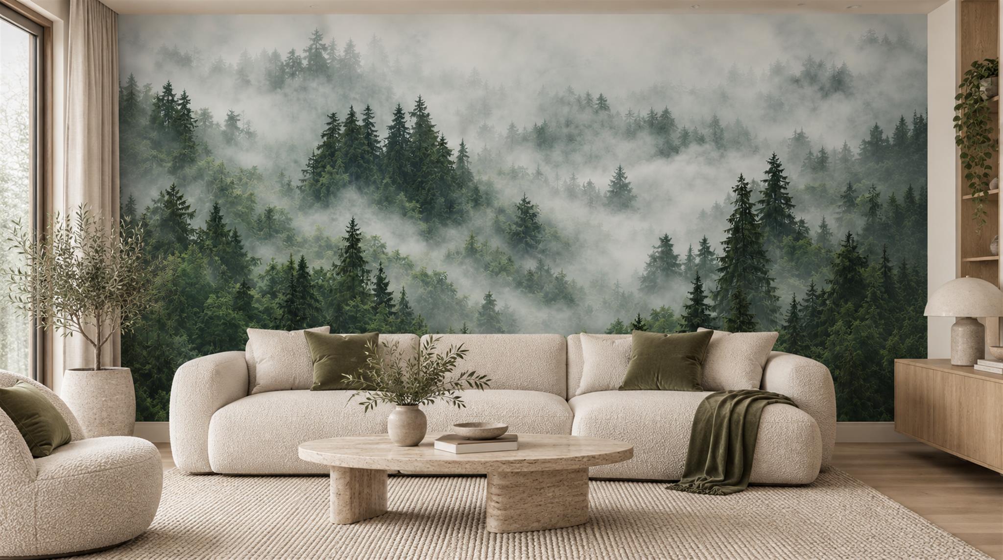 Green Woodland Trees Wallpaper Mural Main
