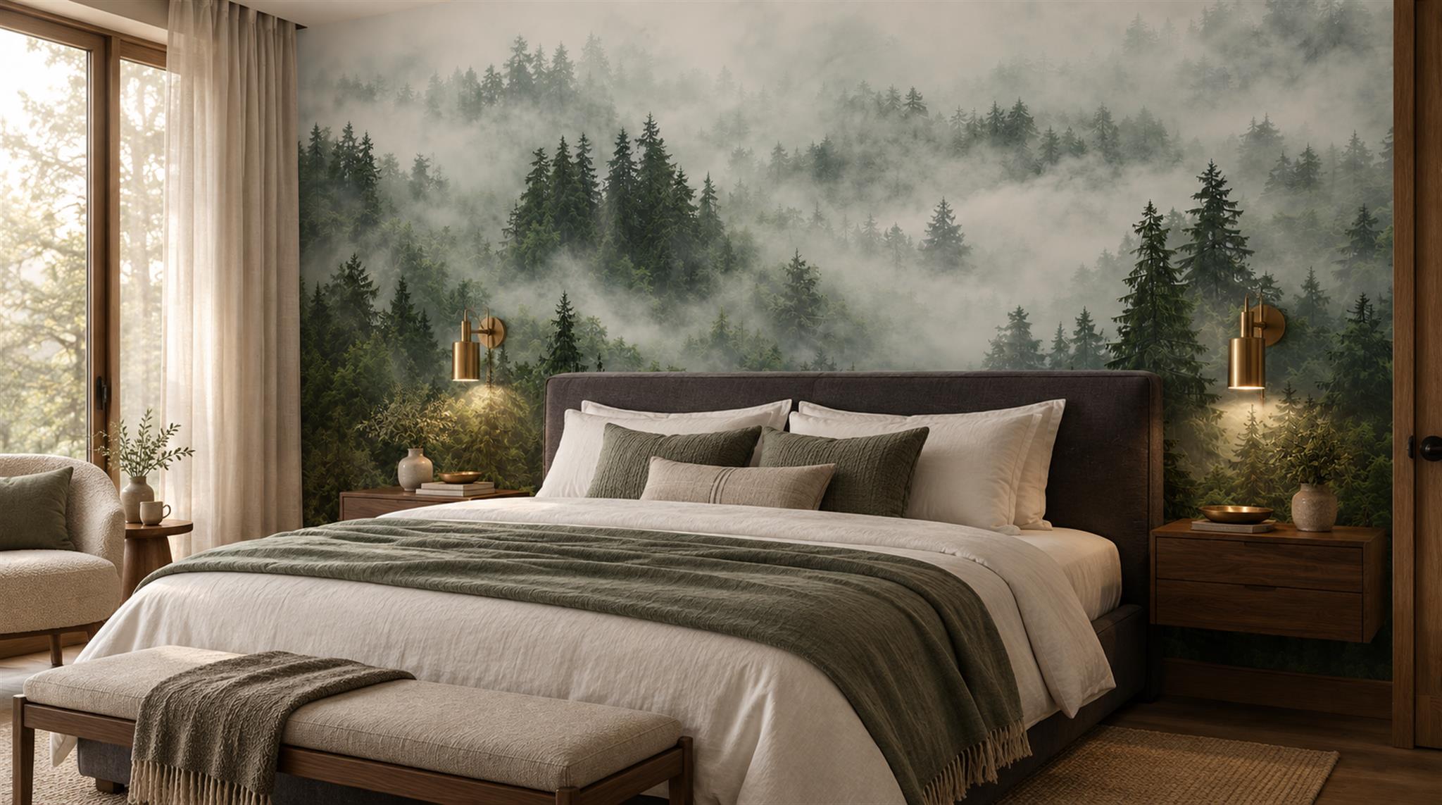 Green Woodland Trees Wallpaper Mural Scene