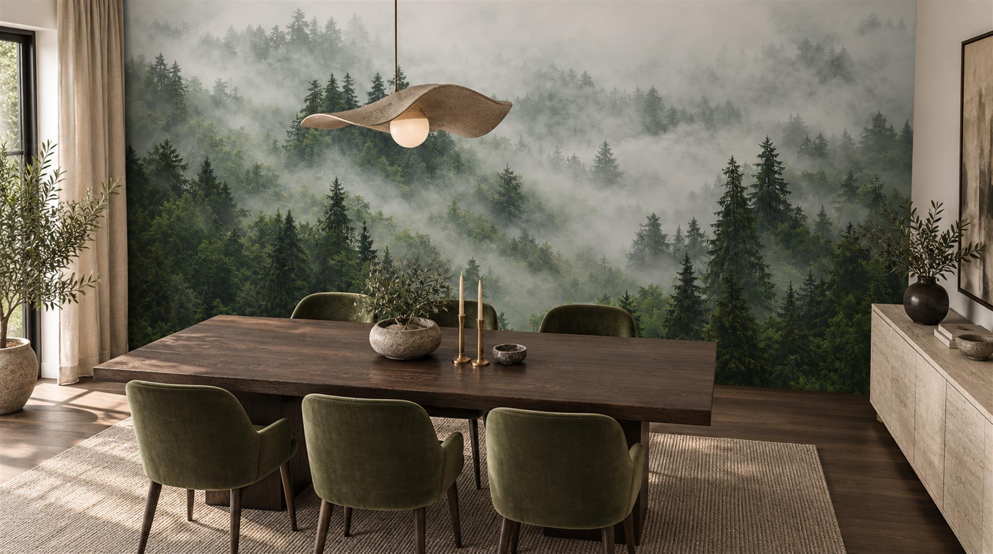 Green Woodland Trees Wallpaper Mural Scene