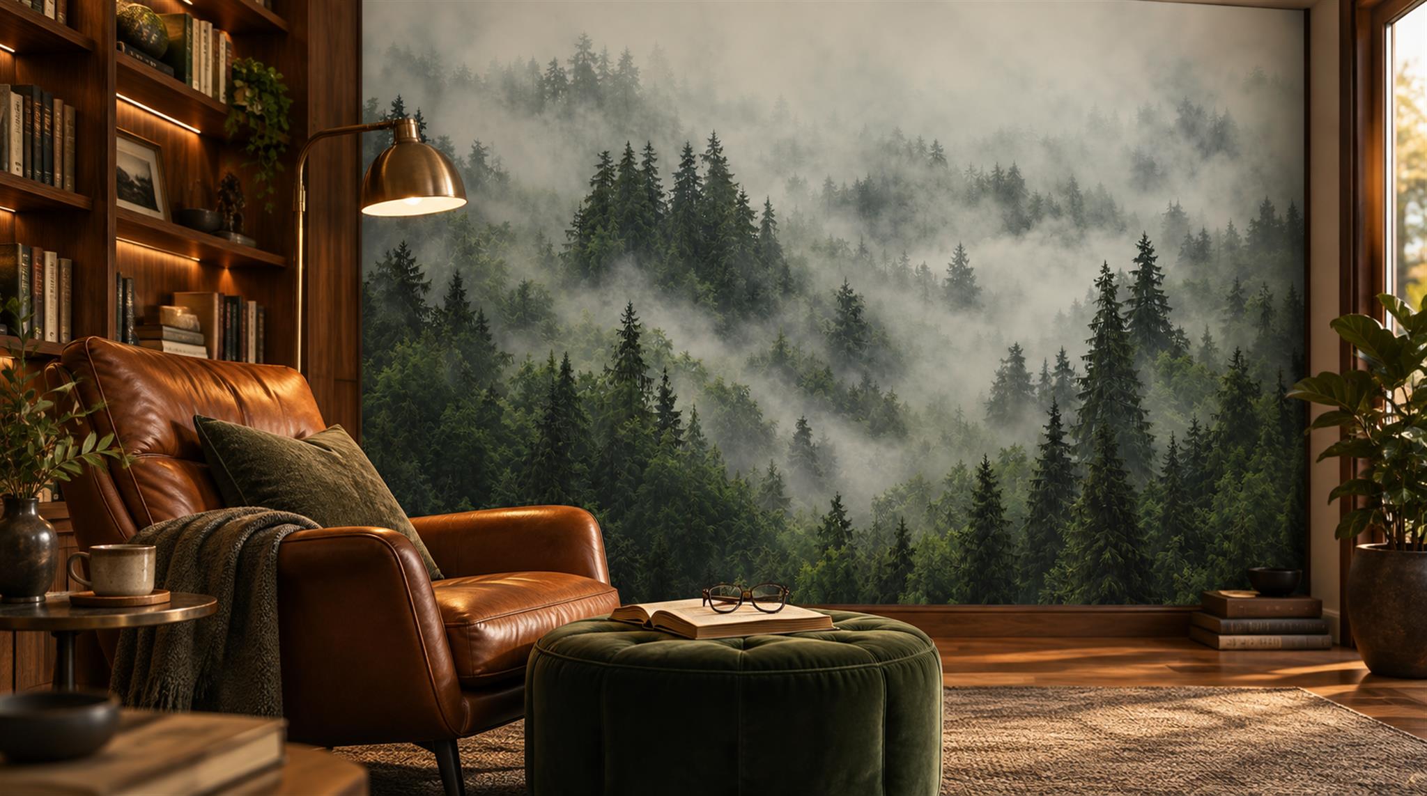 Green Woodland Trees Wallpaper Mural Scene