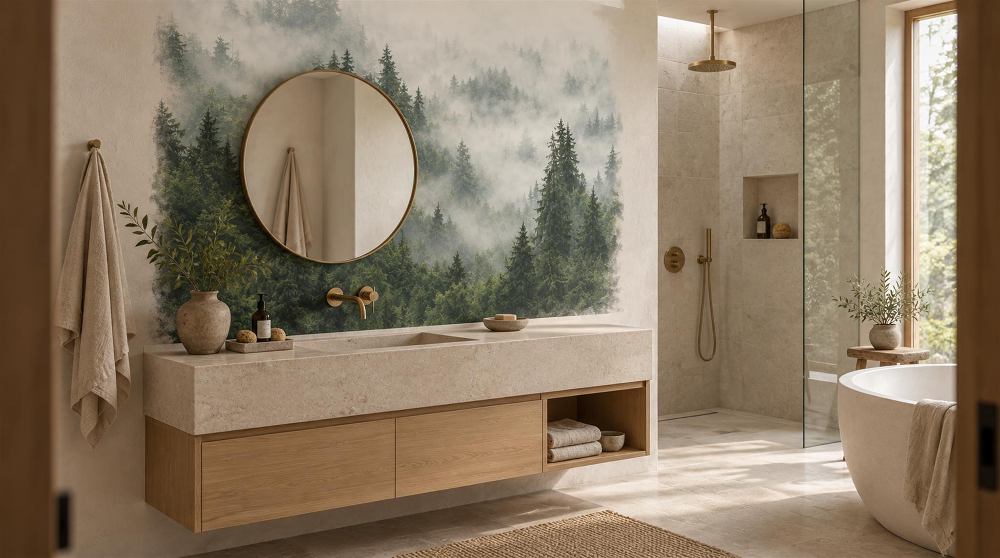 Green Woodland Trees Wallpaper Mural Scene