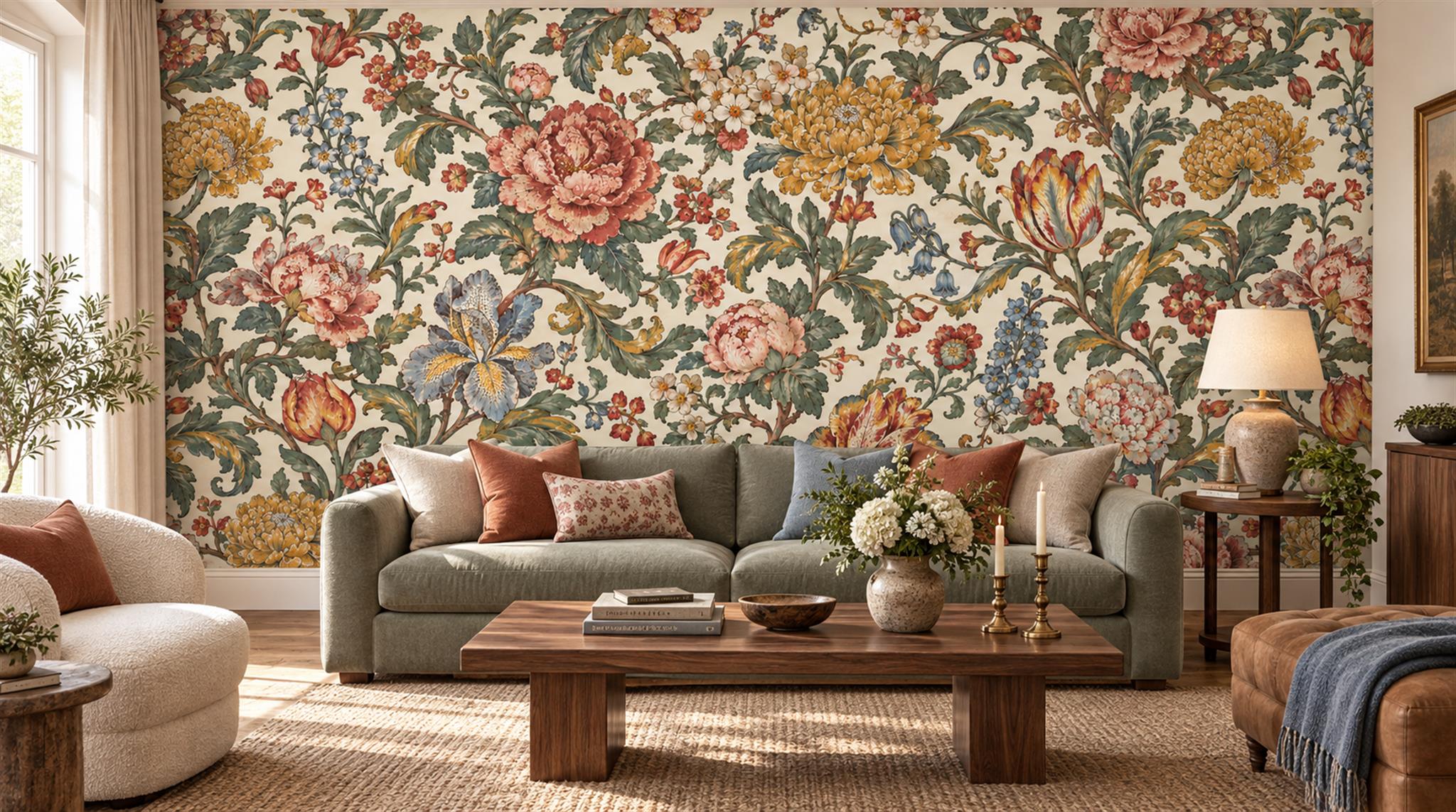 Neutral Floral Foliage Wallpaper Mural Main