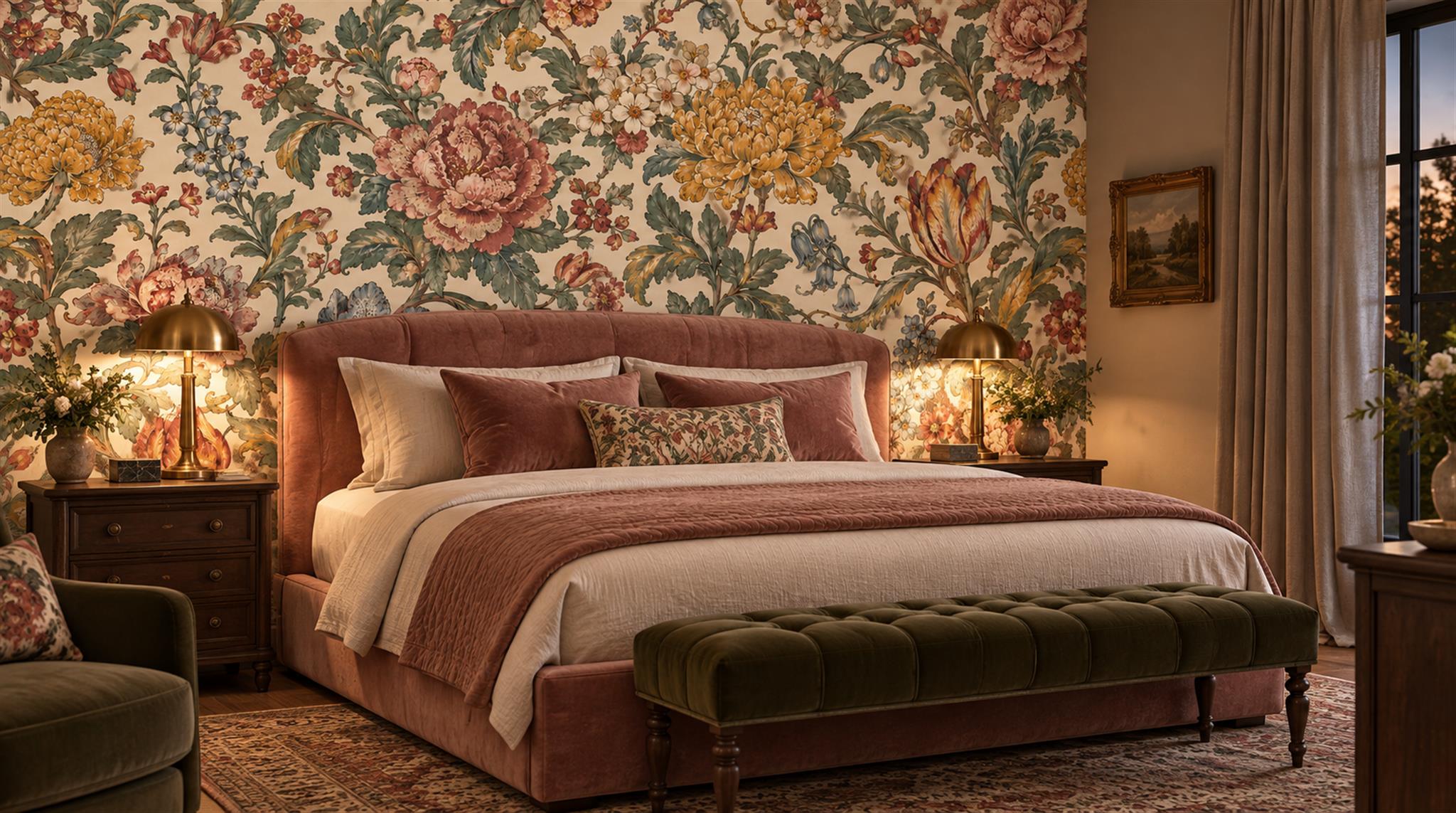 Neutral Floral Foliage Wallpaper Mural Scene