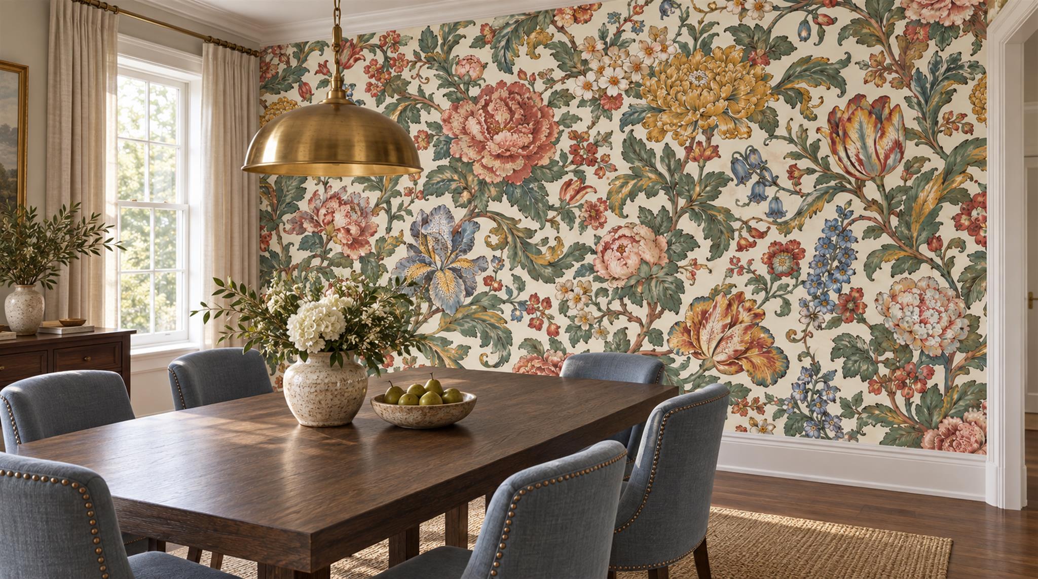 Neutral Floral Foliage Wallpaper Mural Scene