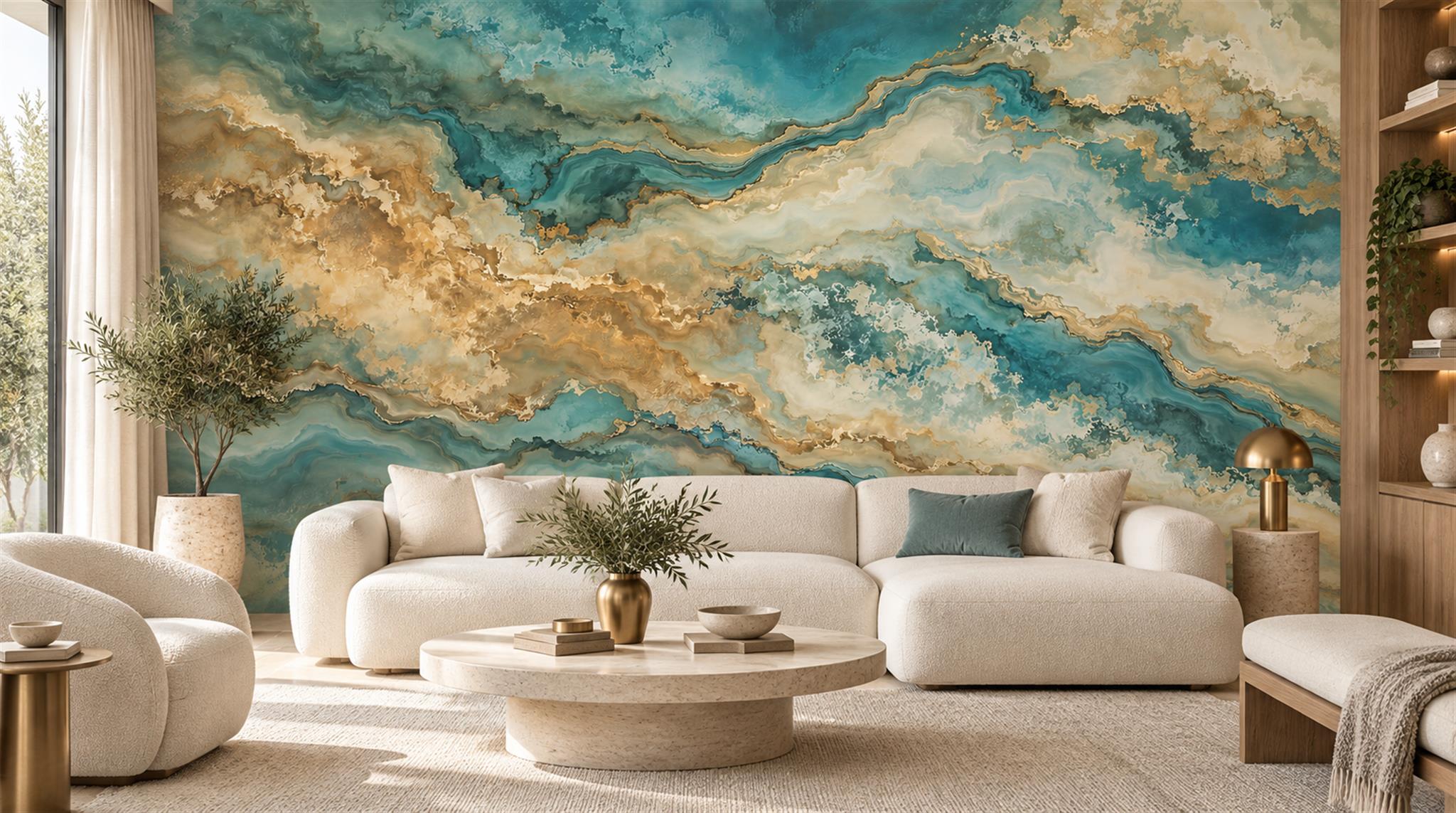 Teal Marble Veining Wallpaper Mural Main